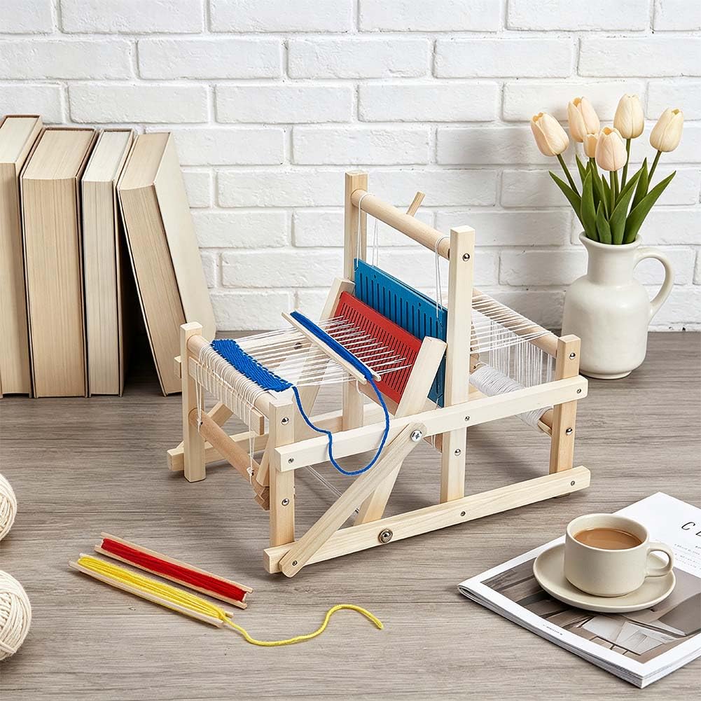 PH PandaHall Tessitura in Legno Macchina per Tessitura per Maglieria Mano Artigianato da Arazzo in Legno Staccabile Strumento di Maglieria Artigianale con 3 Colori di Filato per Regalo Principianti