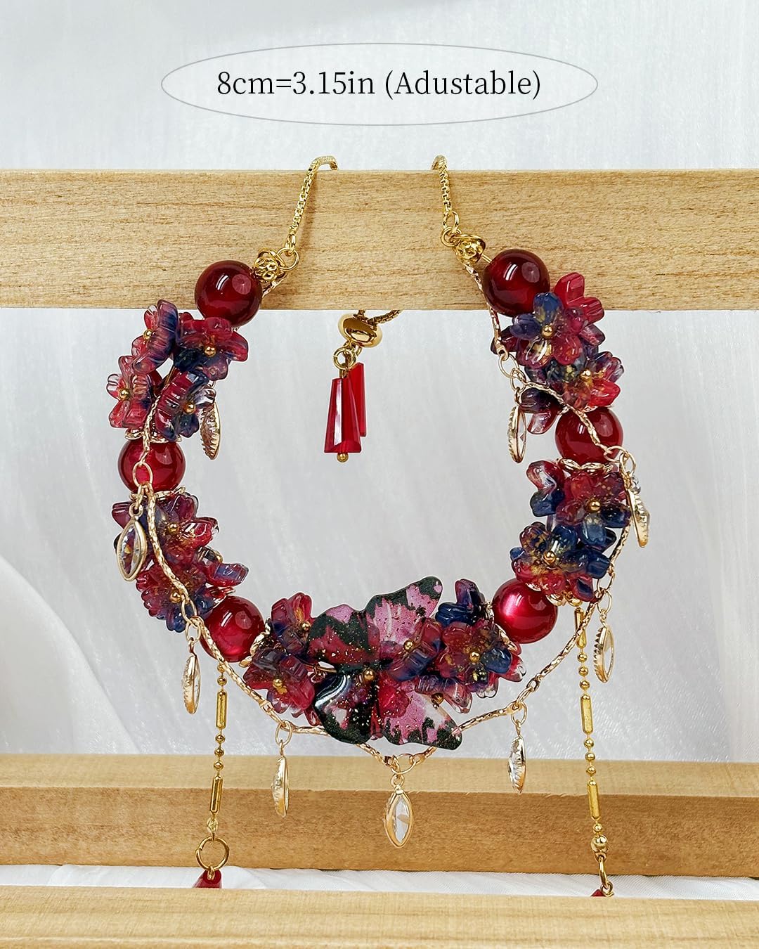 Red & Blue Zircon Lucky Bracelet for Women | Crystal Jewelry Present for Her, Adjustable Alloy Chain 20-60cm with Gift Pouch - Image 2