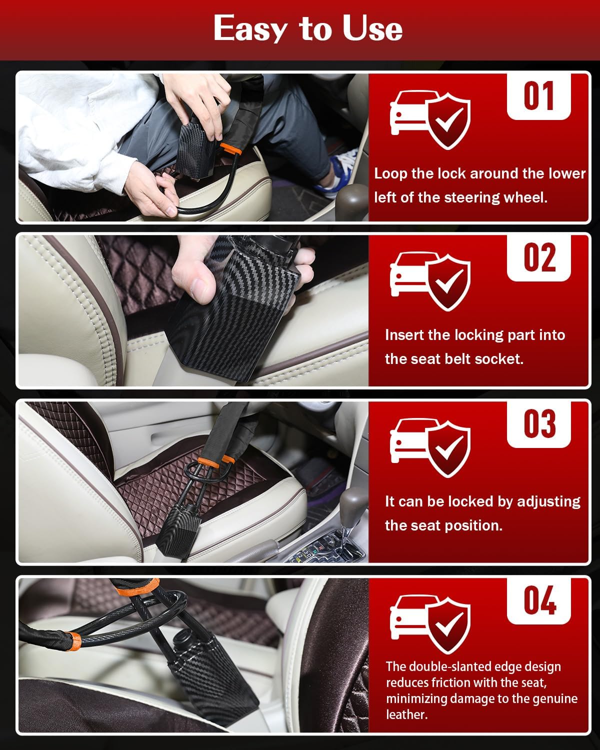 2026 Upgraded Steering Wheel Lock, Seatbelt Lock, Universal Anti-Theft Device, Car Lock, Anti-Theft Device with 3 Keys (Black)