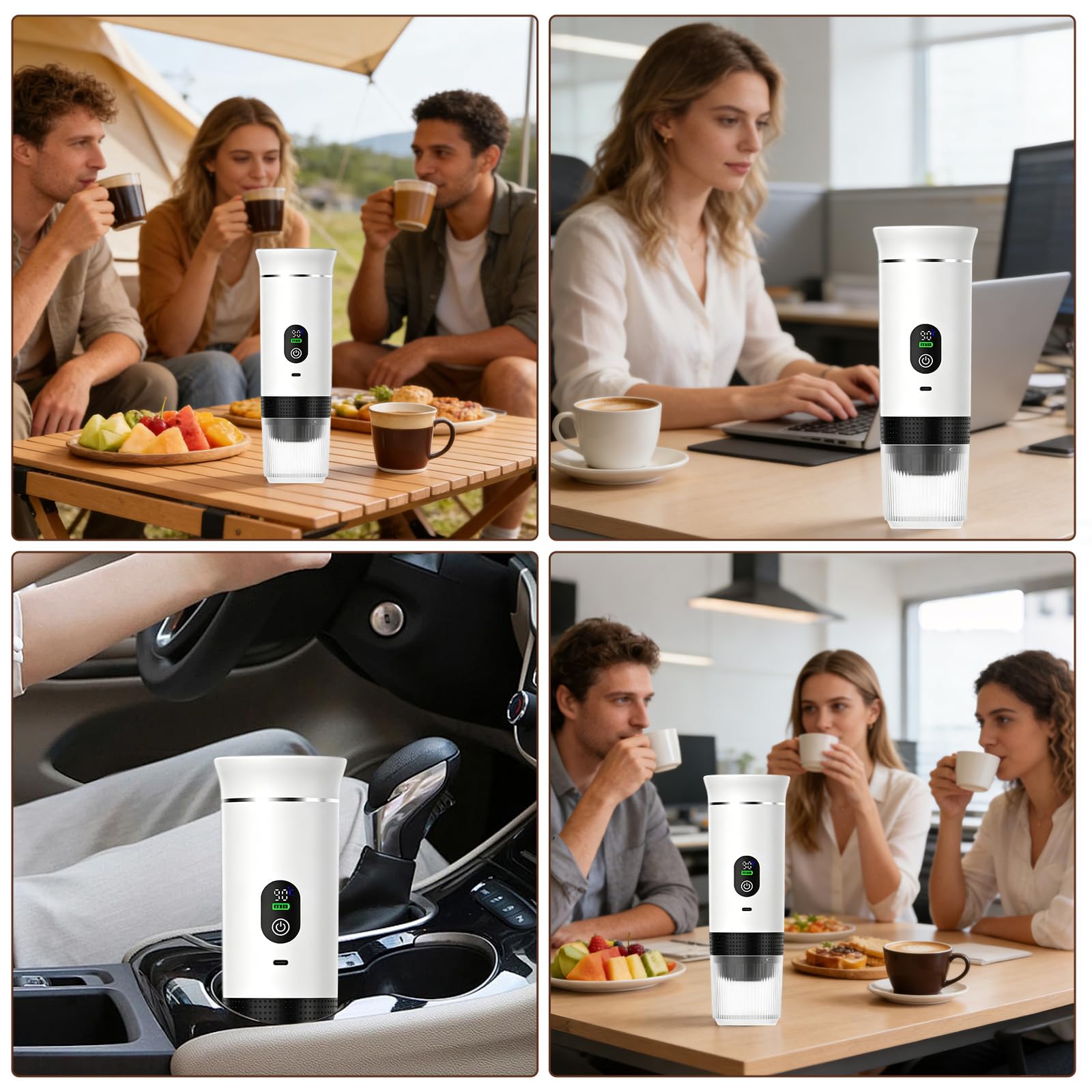 Mini cafetera de viaje 3 en 1 portátil con batería, máquina de café de viaje para coche, máquina de café espresso compatible con cápsulas y café molido para senderismo, oficina, autocaravana