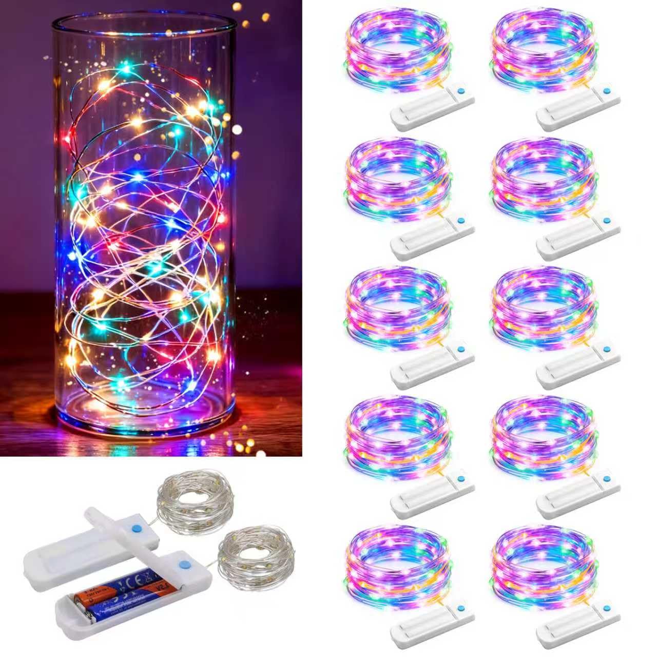 10 Stück 3 m 30 LED-Lichterketten für Einmachglas, 7 Modi mit Timer, wasserdichte Lichterkette, verbesserte Batterie (im Lieferumfang enthalten, Einmachglas, Weihnachtsdekoration (mehrfarbig)