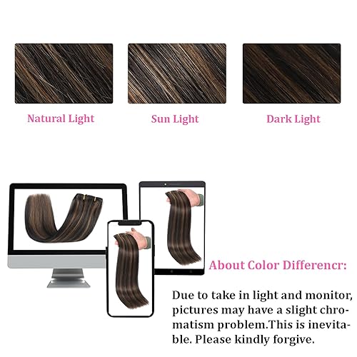 Miniatura 6 de Balayage - Extensiones de cabello humano real con clip, color negro natural a rubio claro, 100% sin procesar, lacio, para mujeres, extensiones de