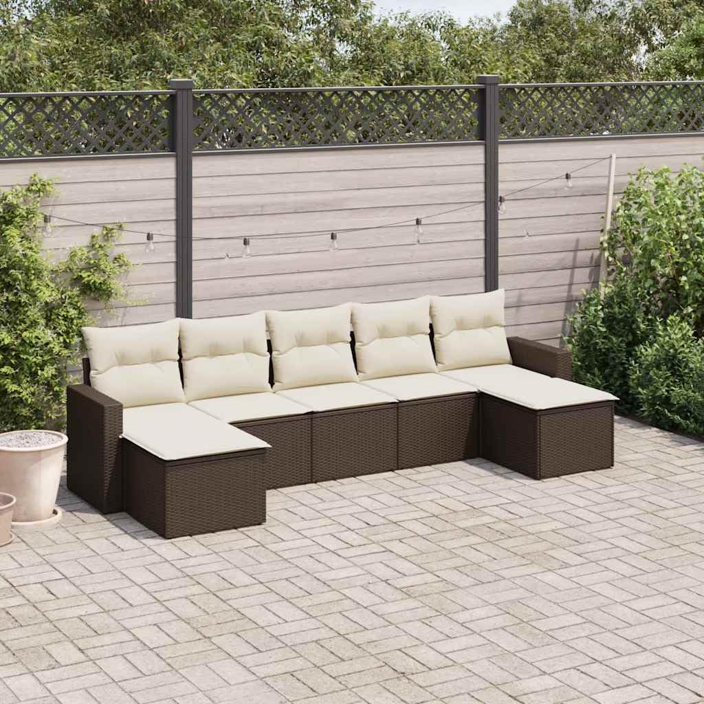 Juego de sofás de jardín con cojines de polirratán marrón, juego de sofá de jardín modular con taburetes para terraza, balcón y exterior