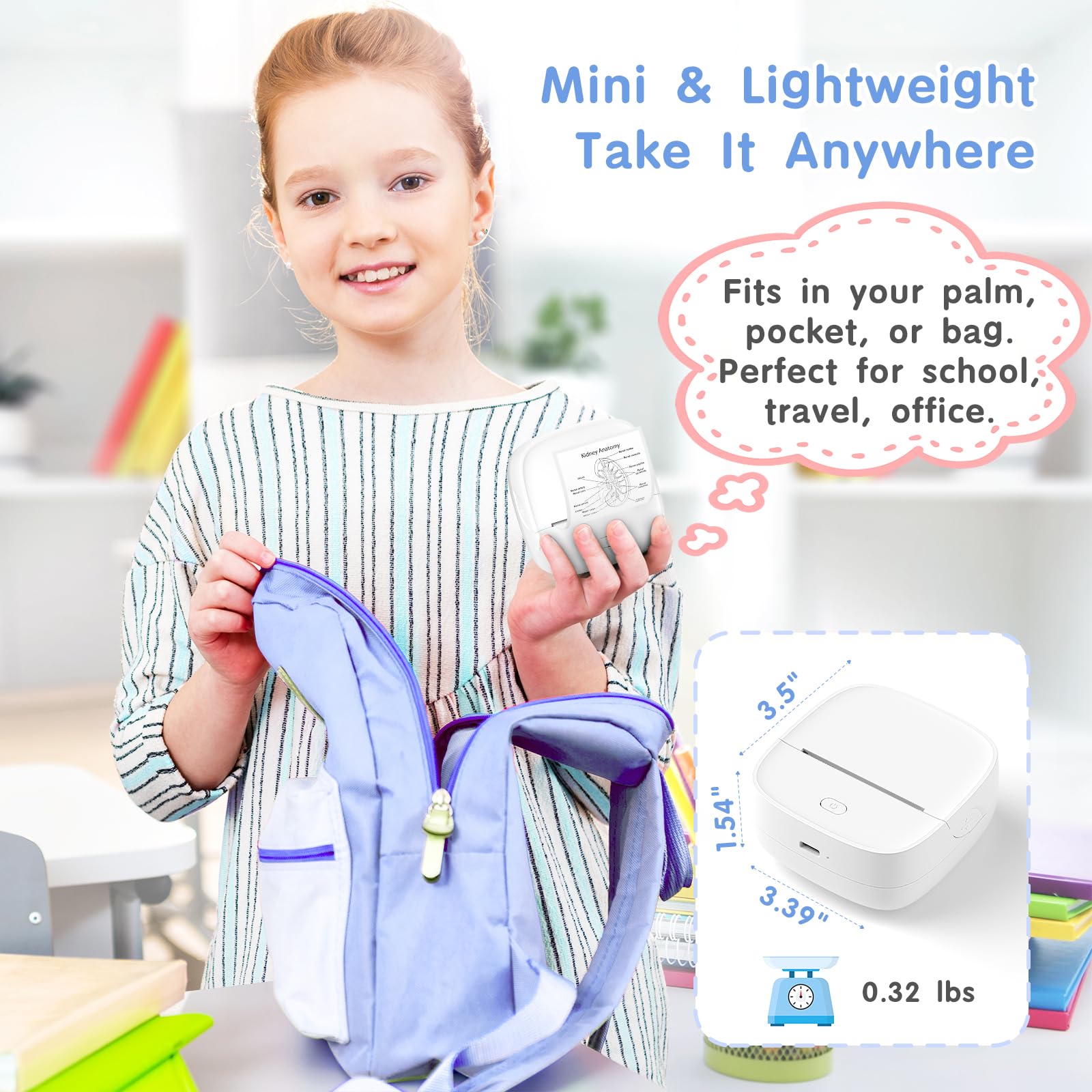 Gloryang Stampante per adesivi, mini stampante termica Bluetooth con 2 rotoli di nastro di carta, etichettatrice tascabile portatile con app intelligente per telefono e tablet, bianca