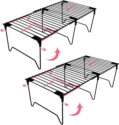 Miniatura 11 de Juego de organizador de congelador de 1/2 piezas, estantes organizadores de gabinete apilables, estante plegable de despensa, plato, plato,