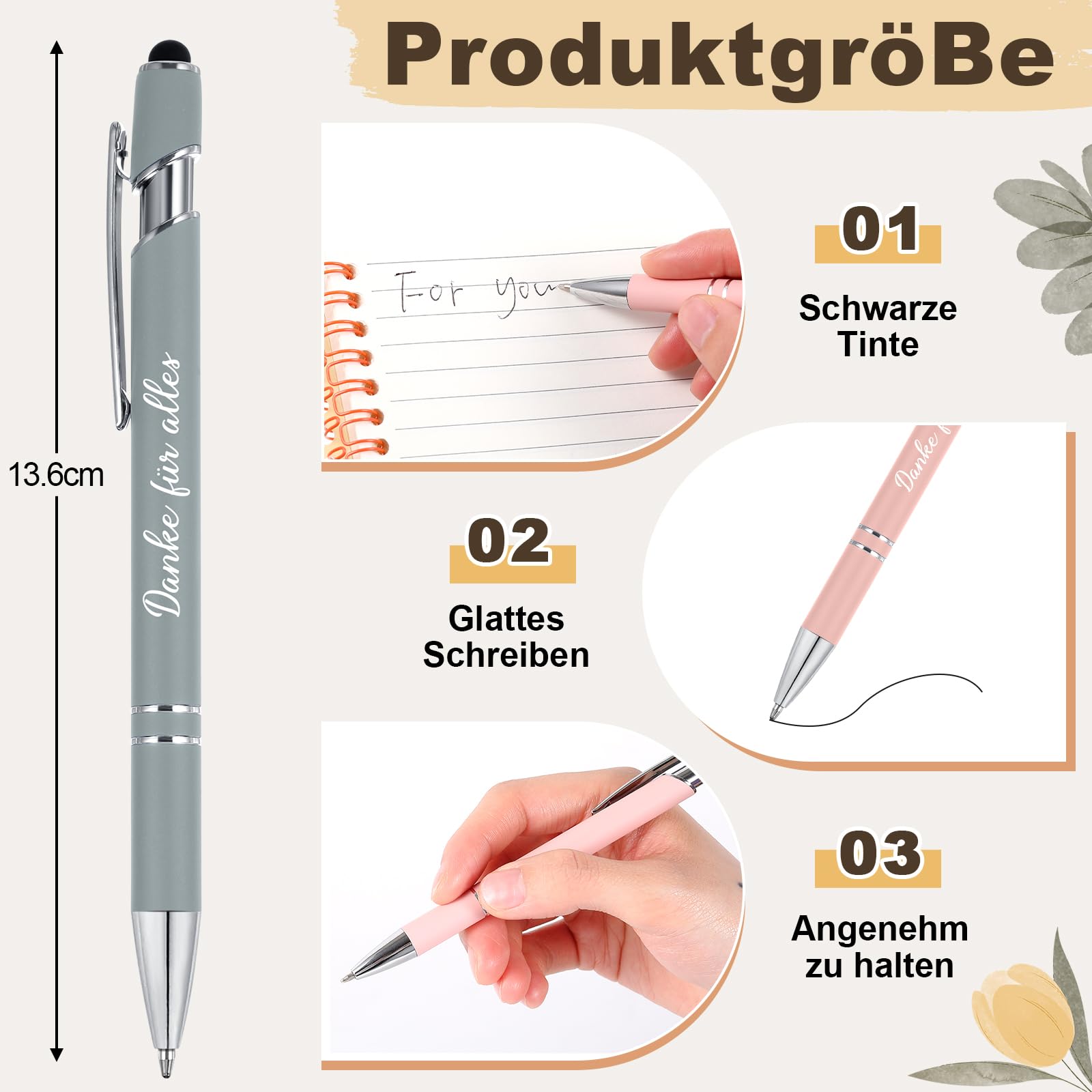 Tenare 20 Stück Dankeschön Kugelschreiber Danke für Alles Druckkugelschreiber mit Gravur Metall Zitate Stift Abschiedsgeschenk mit Touchstift für Lehrer Mitarbeiter Kollegen Büro(Macaron Farben)