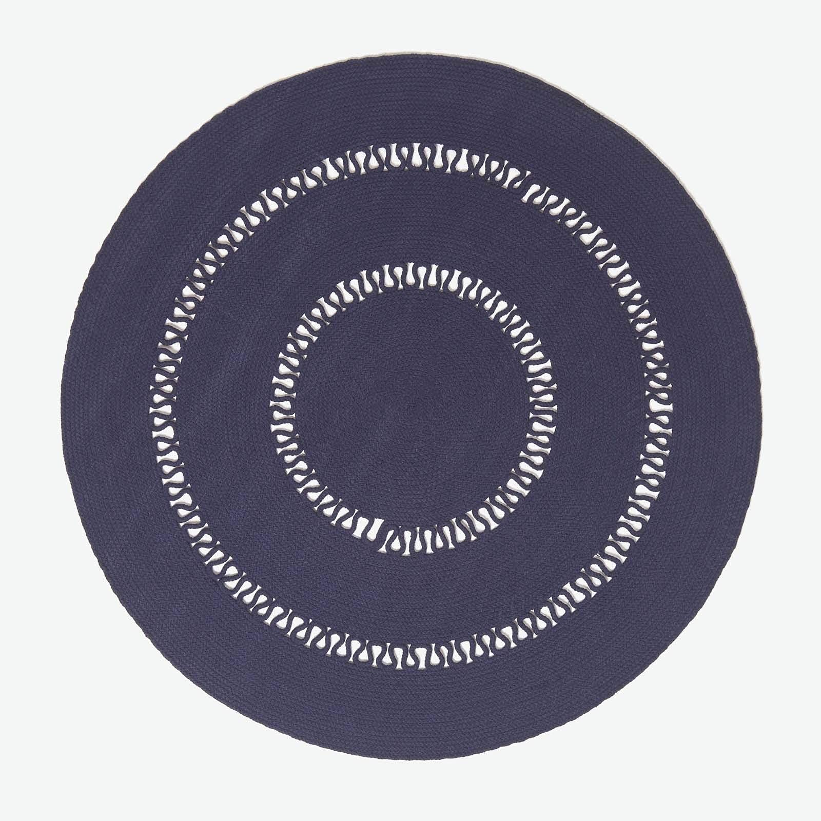Homescapes Navy Blue Crochet Rug Handwoven Cotton Braided Mat Reversible 120 Cm Round Rug For Living Room & Bedroom