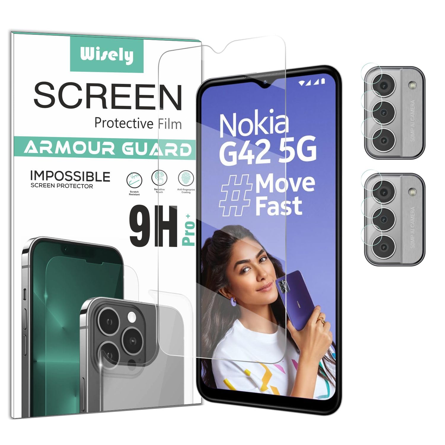 Wisely Nokia G42 5G Screen Guard Combo - Pack 2pc Camera Glass Guard and (Camera Cut) Front Flexible Nano Glass Screen Protector for Nokia G42 5G - HD Clear (B0CQ56BMM5) Amazon Price History, Amazon Price Tracker
