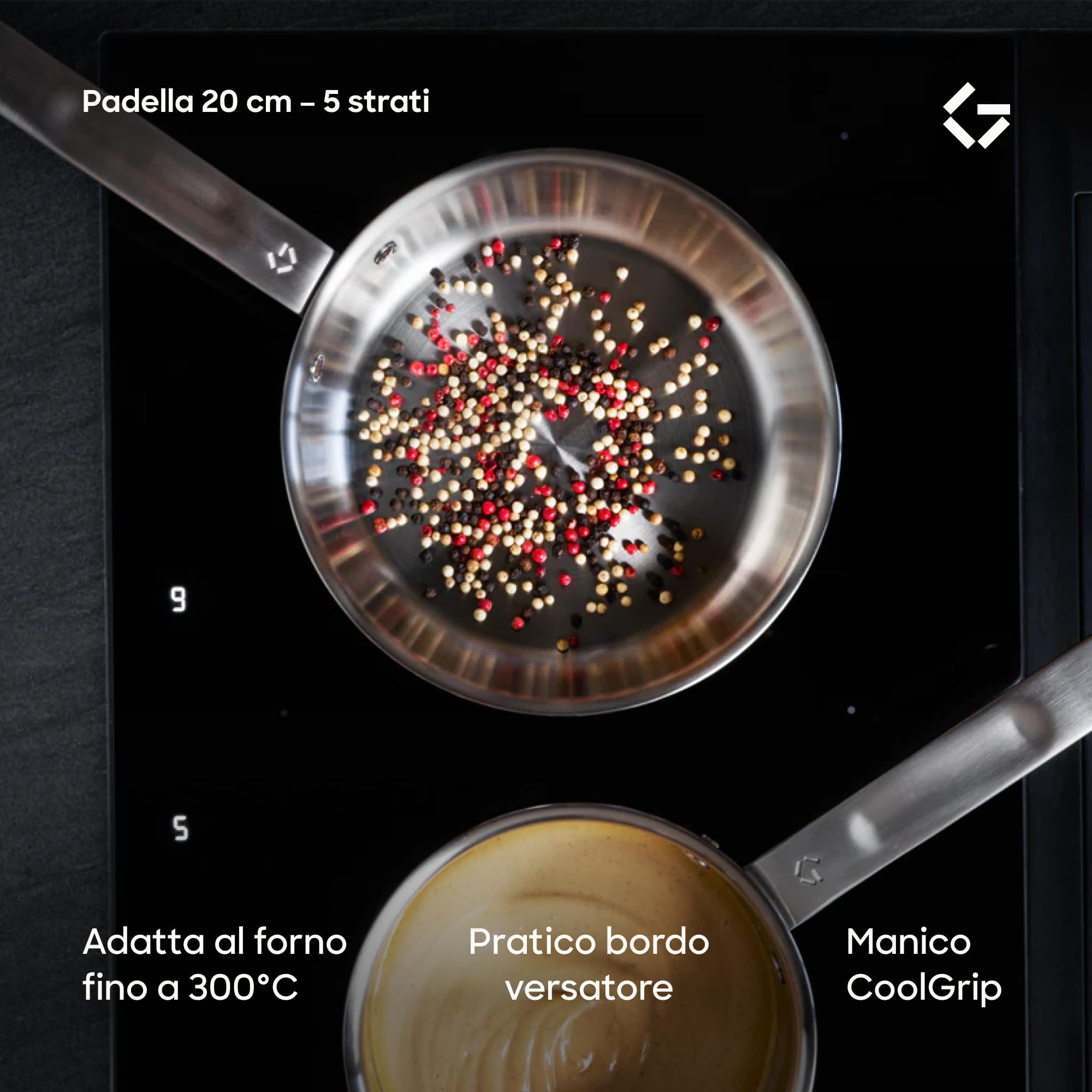 Gastrotools Padella Inox 5-Ply 20 cm con Anima in Alluminio Premium | Conduzione termica ottimale | Cottura uniforme | Per induzione, gas & forno | Senza rivestimento