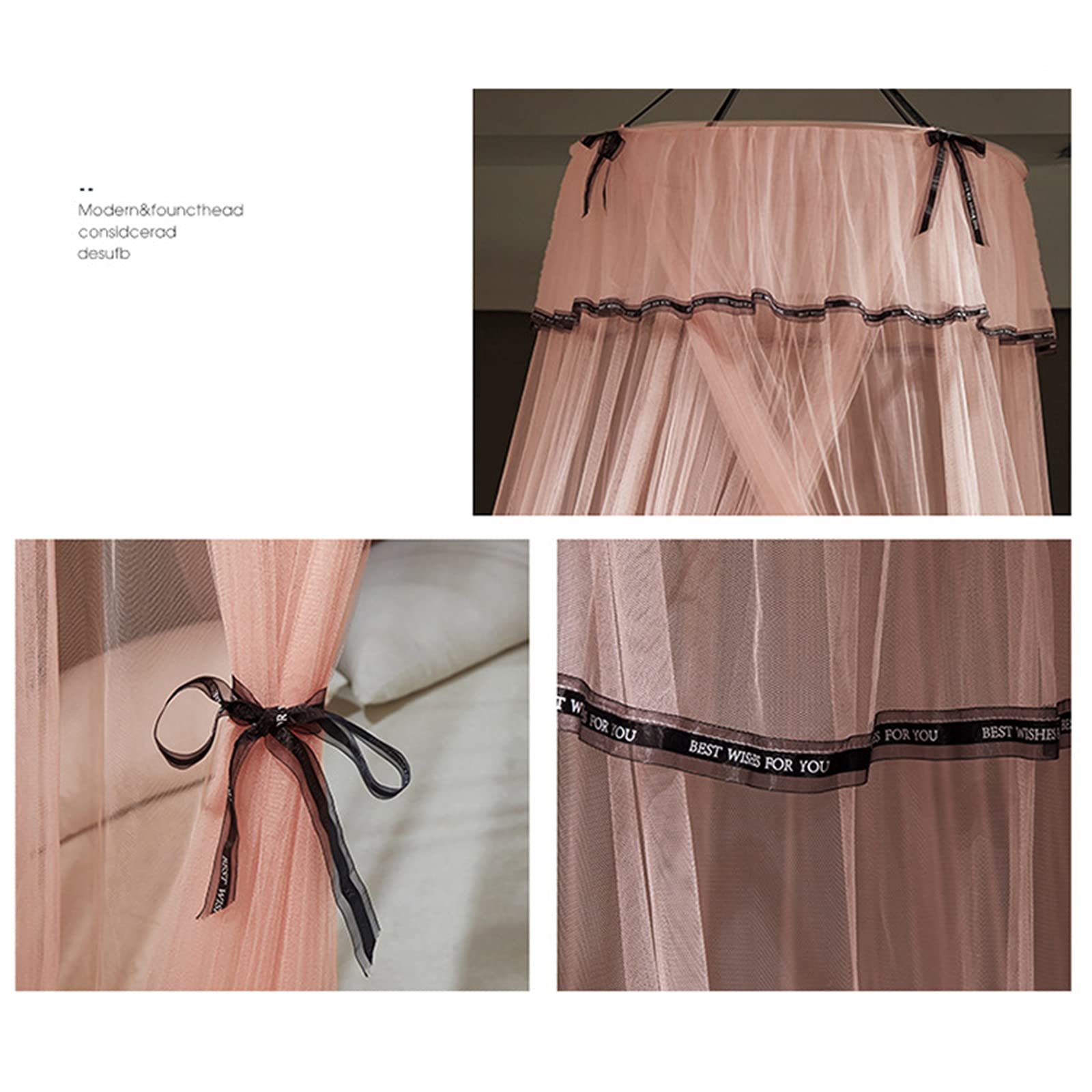 Moskitonetz fürs Bett, Kingsize-Betthimmel zum Aufhängen, Vorhangnetz, mit Fliege und rundem Prinzessinnen-Kuppeldesign, Netzzelt für Doppel- und Einzelbetten, Weiß, 1,2 m (Rosa 1,8 m) (Rosa 1,8 m)