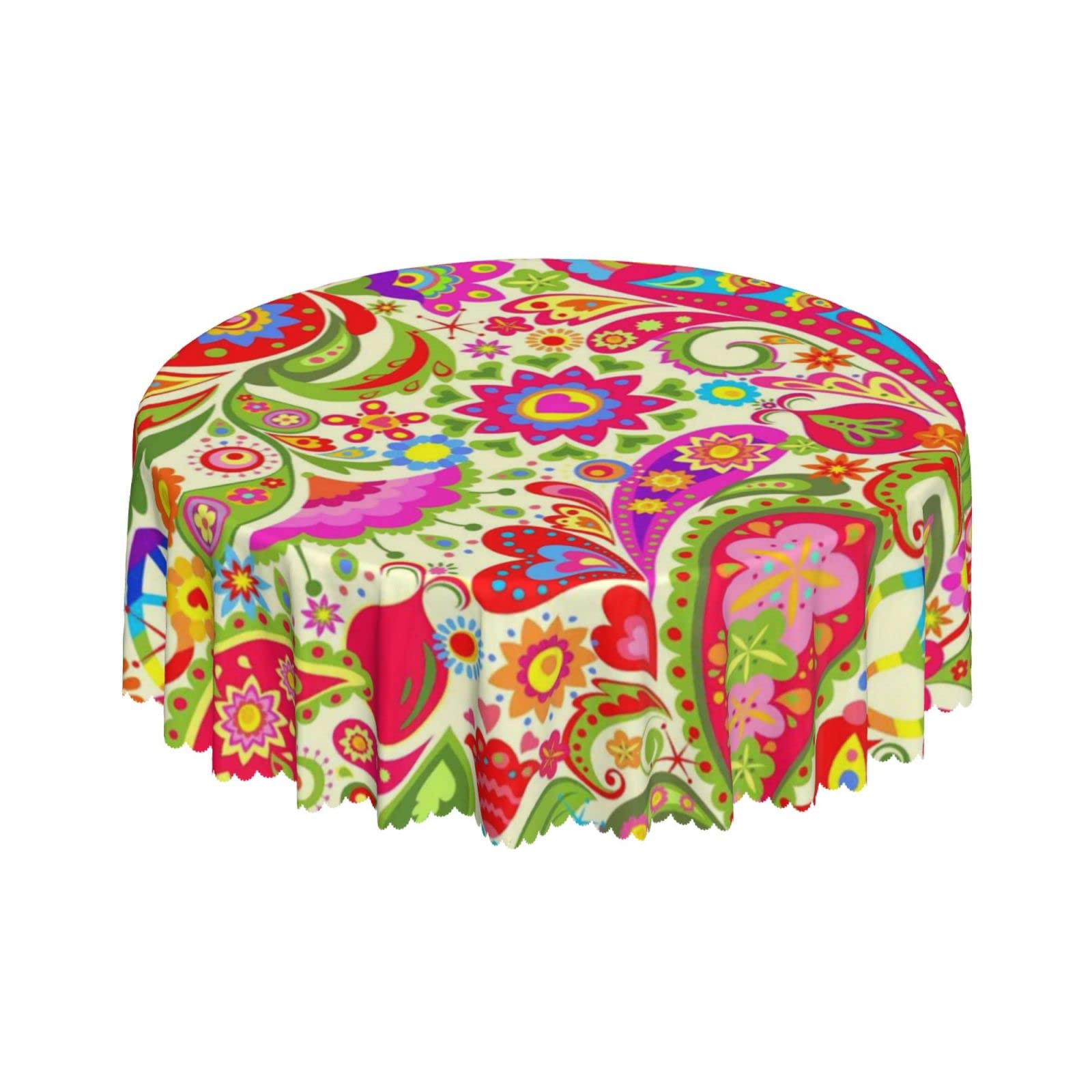 Lsjuee Colorful Paisley Bright Colorful Round Tablecloth 60 Inch Printed Washable Tablecloth for Dining Party Holiday Fall Home Decorative