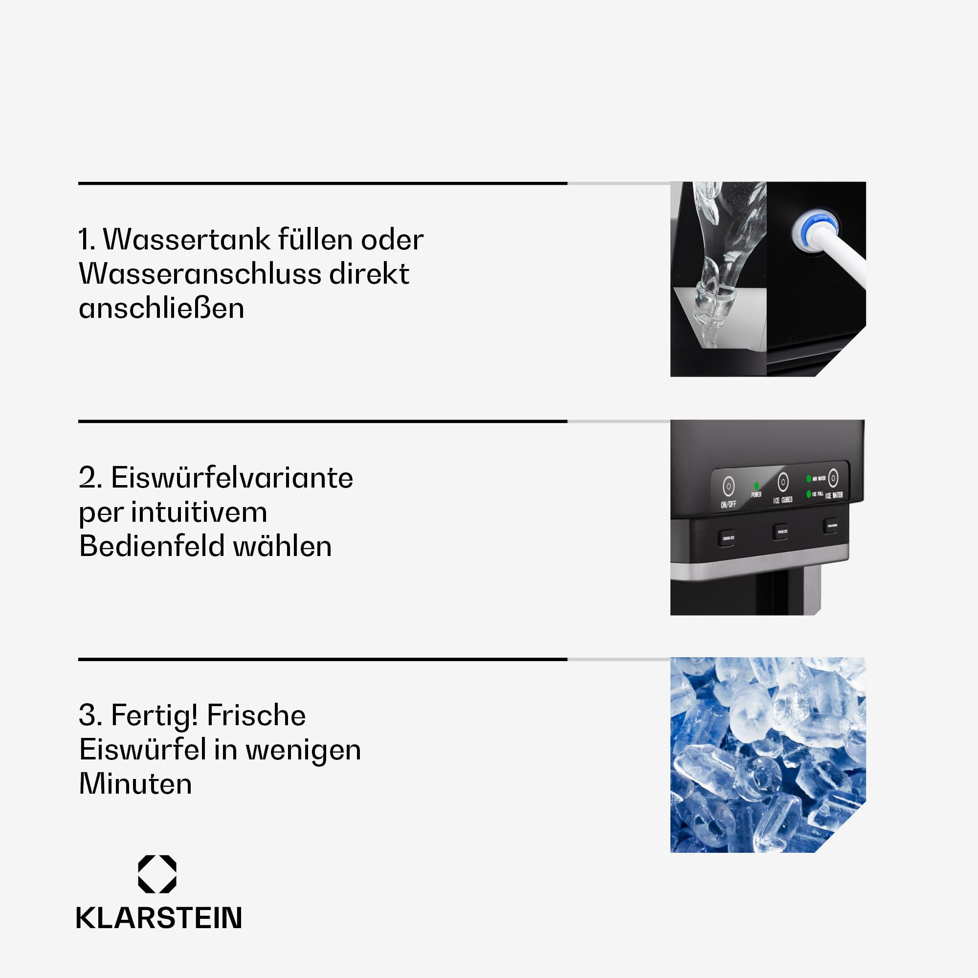 Klarstein ArcticBlend 3in1-Eiswürfelmaschine – 20 kg/24 h, Kugeleis & Crushed Ice, Wasserspender, 6-Liter-Wassertank, Edelstahl, Eiswürfelbereiter, Ice Maker, Schwarz