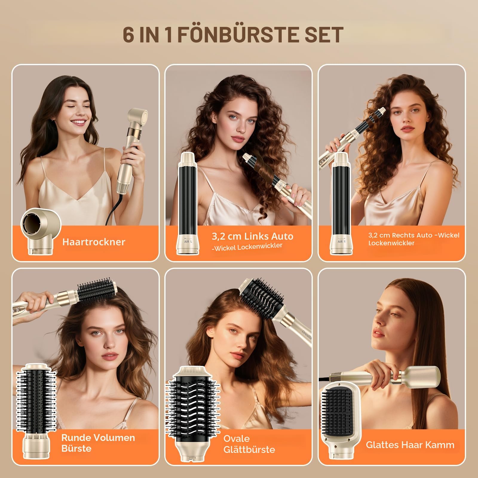 6 in 1 Airstyler, 110000 U/Min Multifunktionaler Hairstyler Lockenstab Automatisch, Keine Hitzeschäden Warmluftbürste Haarstyling Geräte für Glätten, Trocknen, Locken, Volumisieren, mit Reisetasche