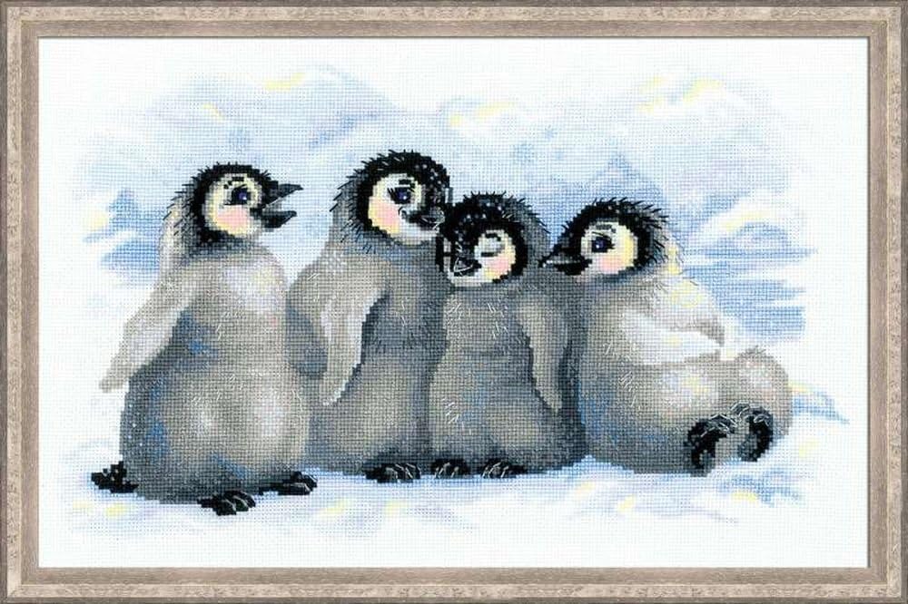 RIOLIS 1323 - Funny Penguins - Counted Cross Stitch Kit 15.75x9.75 Zweigart 14ct. White AIDA 20 Colors