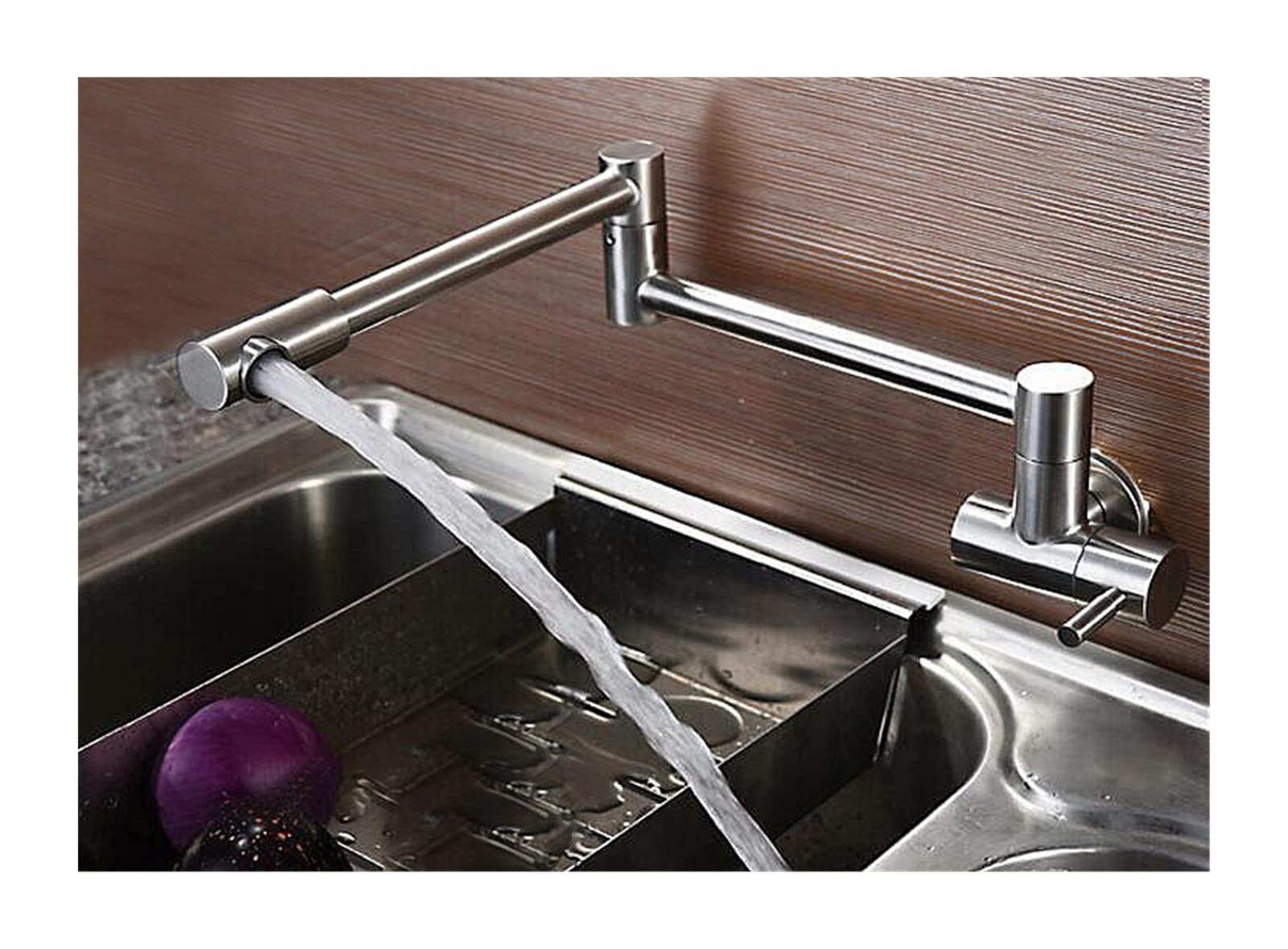 Grifo de baño, Articulating Kitchen Grifo de latón cepillado Níquel Pot Relleno Doble articulación Montaje pared Acabado