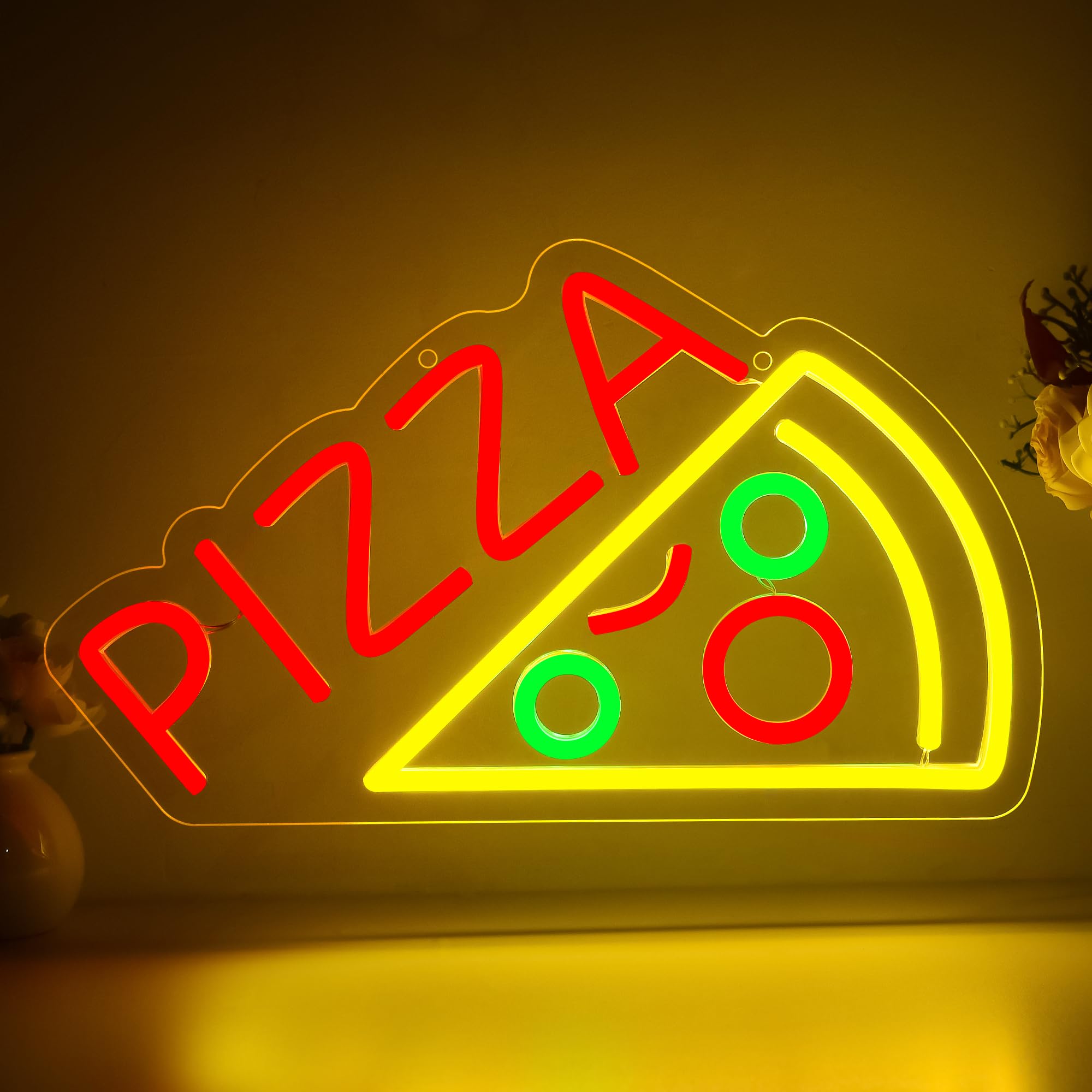 Pizza Neon Sign for Wall Decor, Pizza Shaped Neon Sign for Pizzeria,Food LED Light for Restaurant,Kitchen,Store,Party,Restaurant Food Decor,USB Powered,Size 14.6 * 8.3 Inch(JTLD006-21)