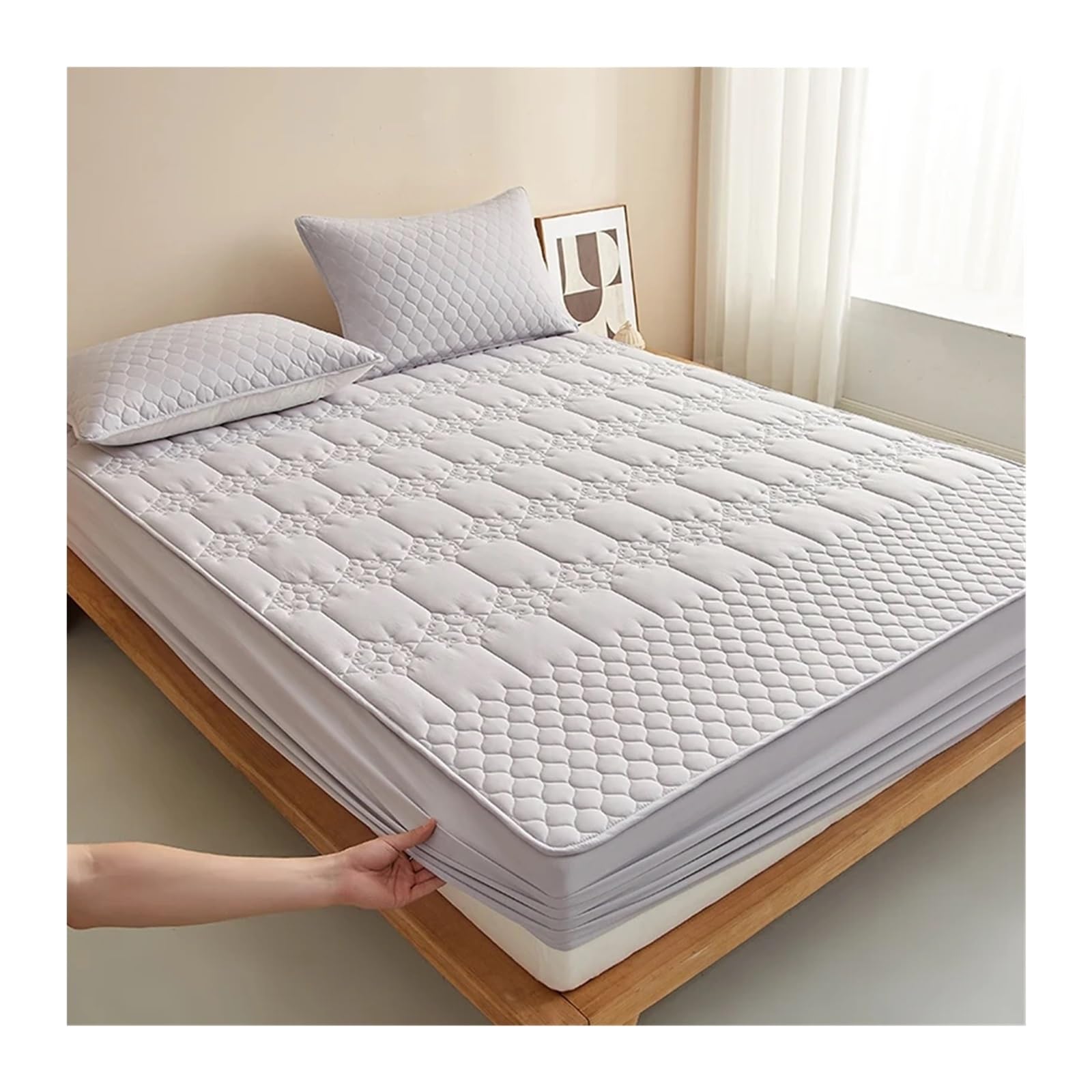 Funda de colchón Impermeable, Protector de colchón de algodón, Suave, sin Funda de Almohada (Gris Claro, 200x200cm (79x79 in))