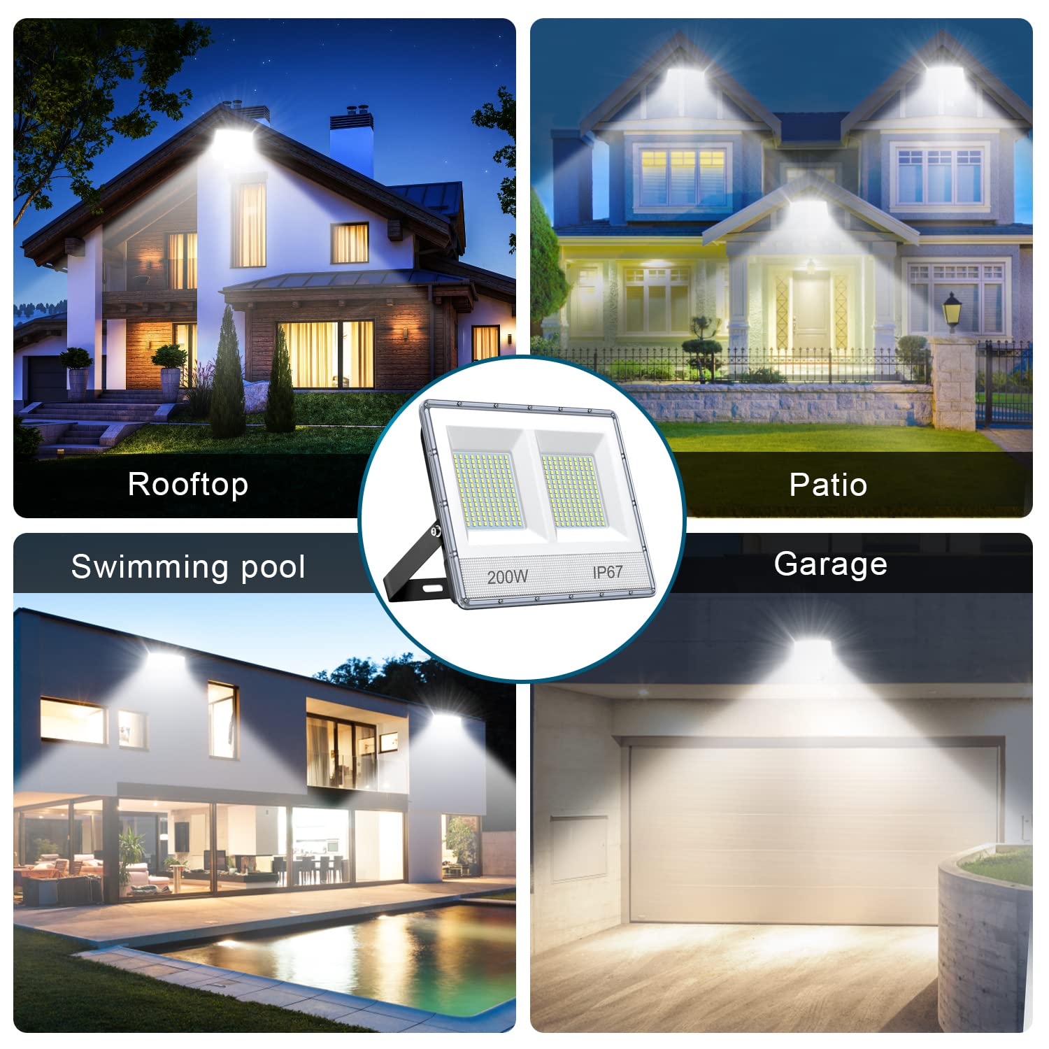 YIQIBRO LED Strahler Außen 200W 2 Stück, 2 in 1 Fluter 20000LM Superhell Aussenstrahler, 7000K Kaltweiß LED Scheinwerfer mit Trafo, IP67 Wasserdicht Außenbeleuchtung für Garten Hof Sportplatz