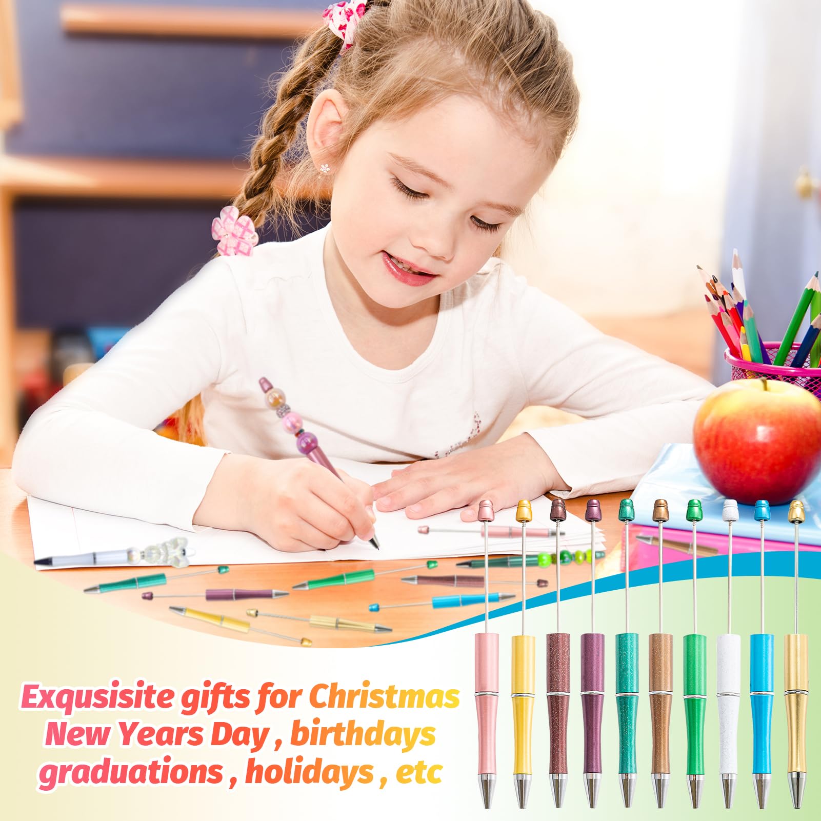 600 Pieces Beadable Pens - 200 Plastic Beadable Pens Bulk Refills Pen Bags Included - Beaded Pens Kit — view 5