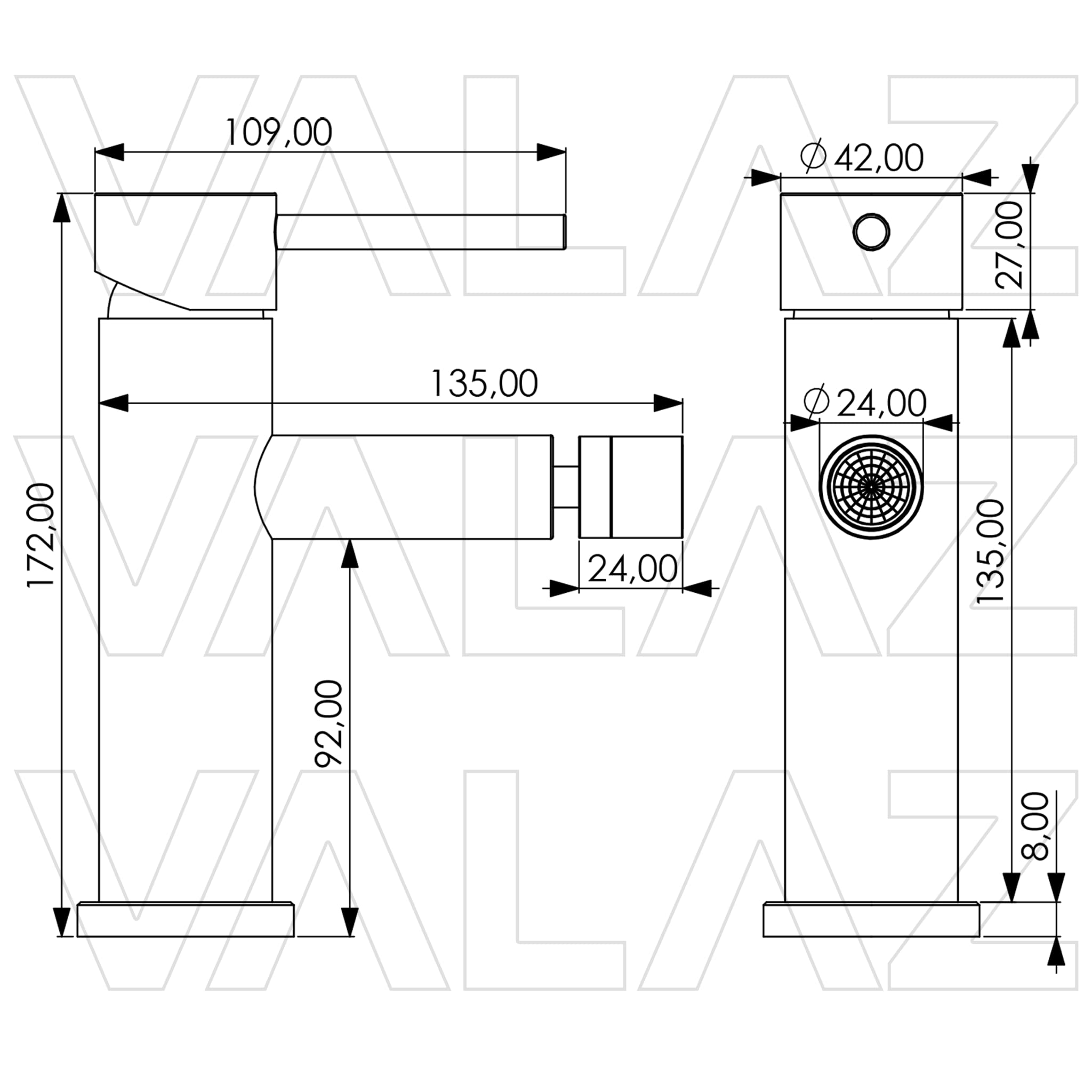VALAZ Robinet Bidet | Robinet Salle Bain, Ouverture à Froid, Mélangeur Eau Froide et Chaude, Pas de Fuites, Installation Facile et Rapide | Laiton, Inoxydable, Élégant, Rond, Chromé, Série Ason