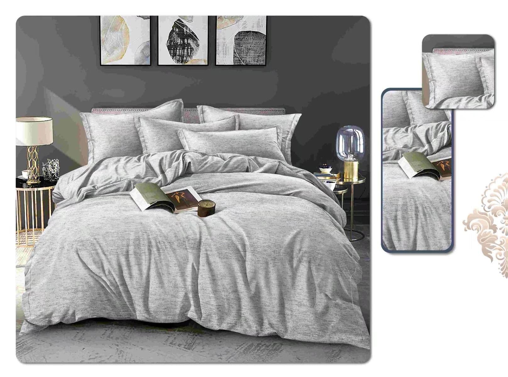 M-V-O Microfibre Printed Duvet Cover Set With Matching Pillowcase, Comfortable Soft & Cosy Quilt Cover Bedding Set, Bed Linen (Grey Marl, Single)