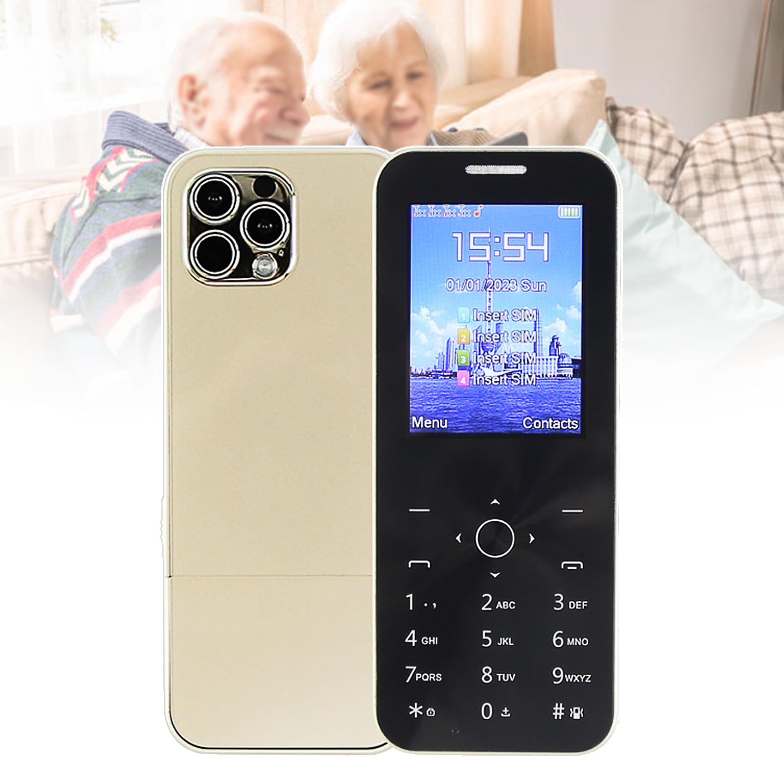 WENJUY Basic Mobile Phones for the Elderly and Kids, Unlocked Dumb Phones, Cell Phones Without Internet - with Big Buttons, MP3, MP4, Camera, Flashlight, SOS,Gold