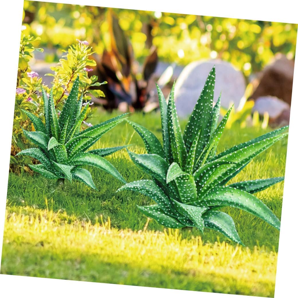 Amosfun 2pcs Faux Aloe Plant Stakes Real Touch Succulents for Wedding Party Garden Decoration or DIY Potted Decoration 8.5 x 10 Inch