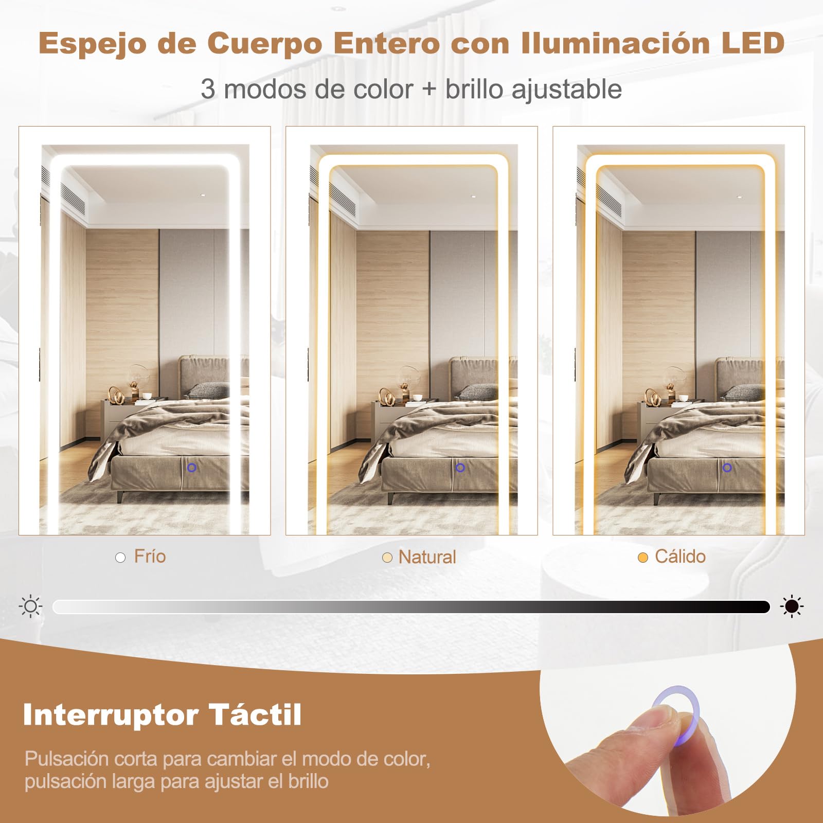 COSTWAY Armario Joyas Gabinete Joyería Pie Luces LED 4 en 1 Espejo Joyero Multiuso Cerradura Base Giratoria 360°