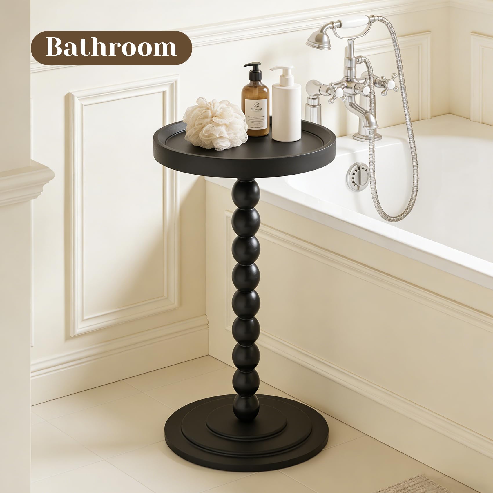 XUDREZ Petite table d'appoint moderne avec broche vintage, petite table basse ronde pour salon, chambre à coucher, canapé, baignoire (noir)