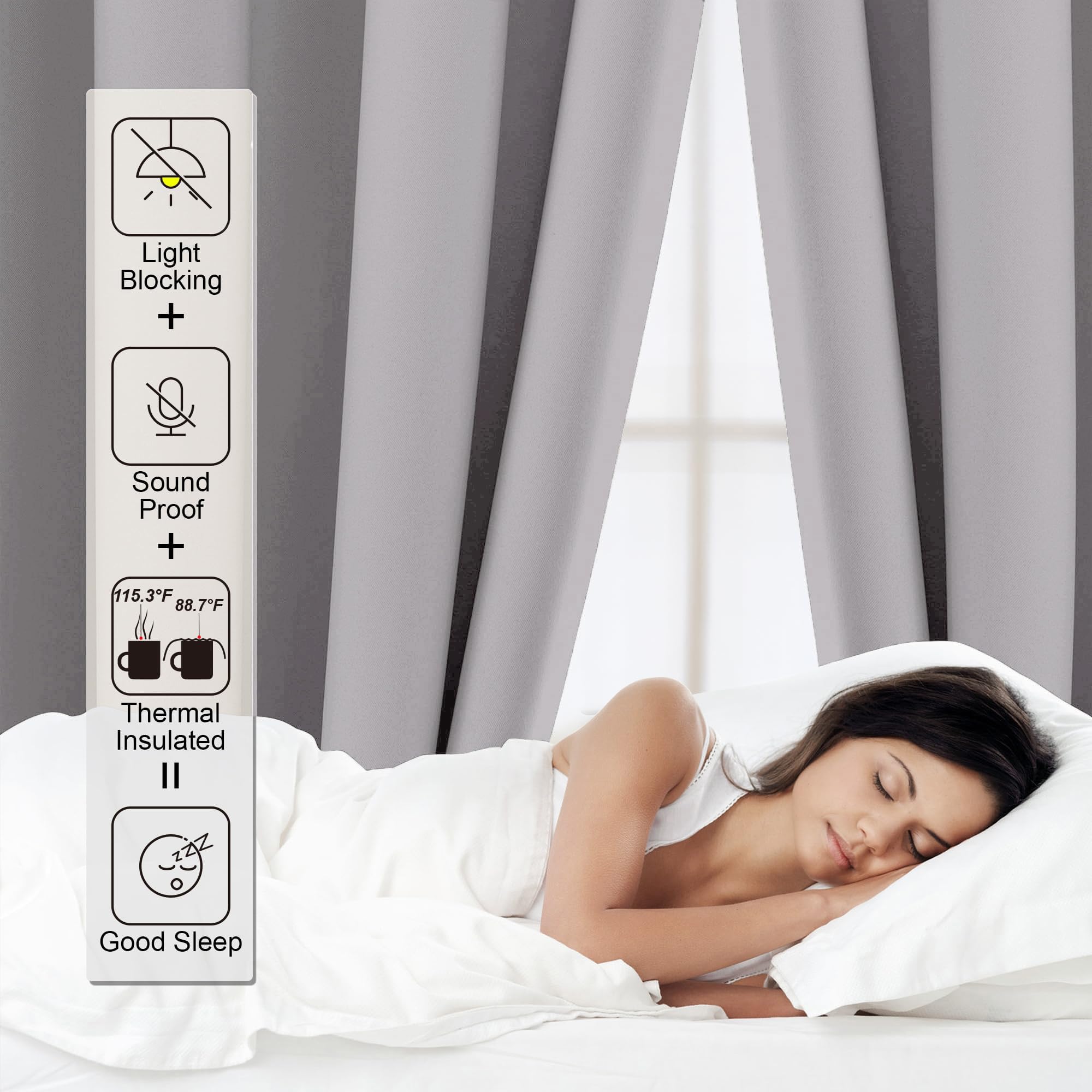 Rideau Occultant 2 Pièces 140x225cm, Rideau Thermique Isolant Anti Froid et Chaleur Tenture Opaque à Oeillets Lumiere Anti UV Decoration Chambre Maison Salon Intérieurs
