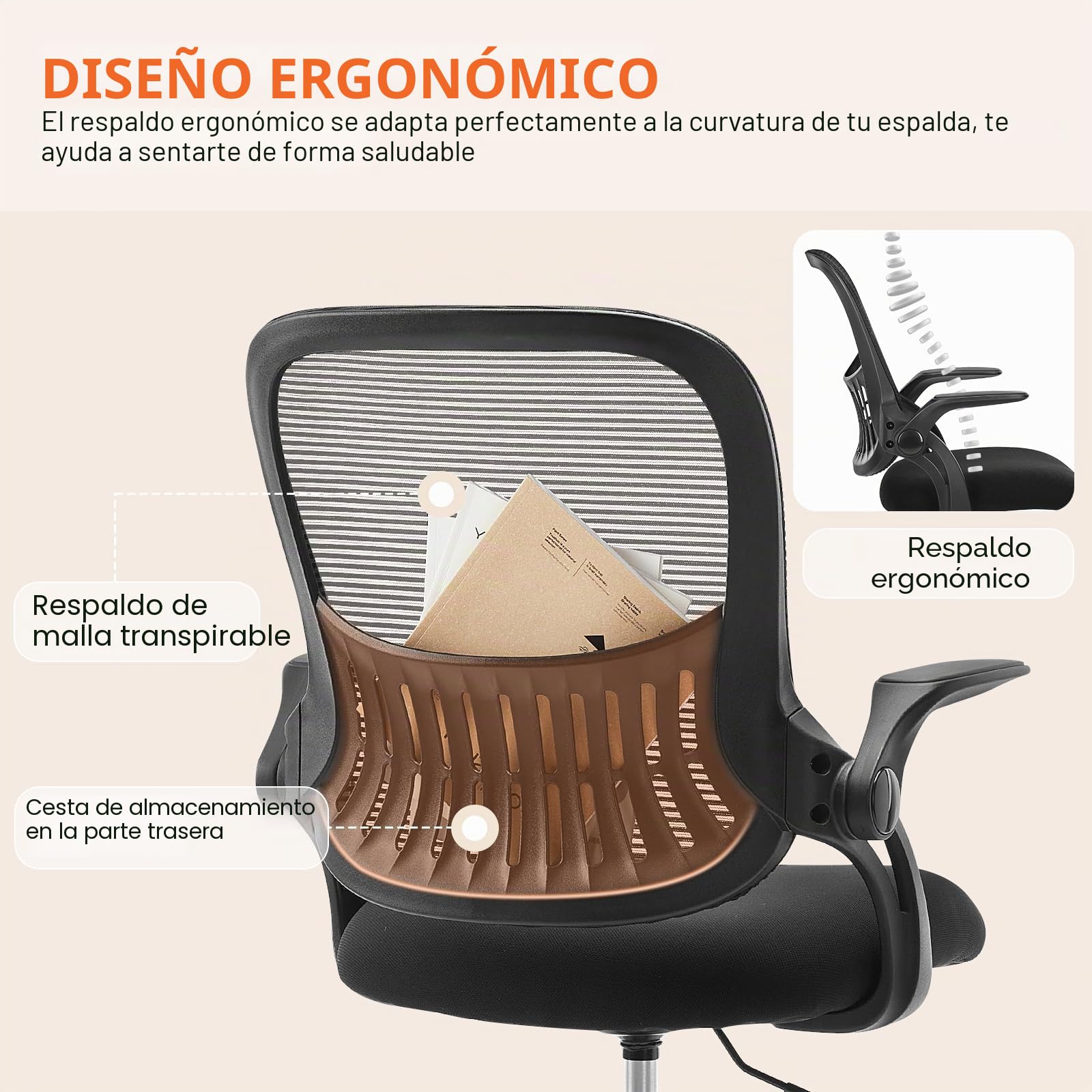 Sweetcrispy Bürostuhl Ergonomisch Escritorio con Soporte Lumbar, Altura Ajustable, reposabrazos, Silla Adecuada para Oficina y Dormitorio, Metal Plástico, Negro, Normal
