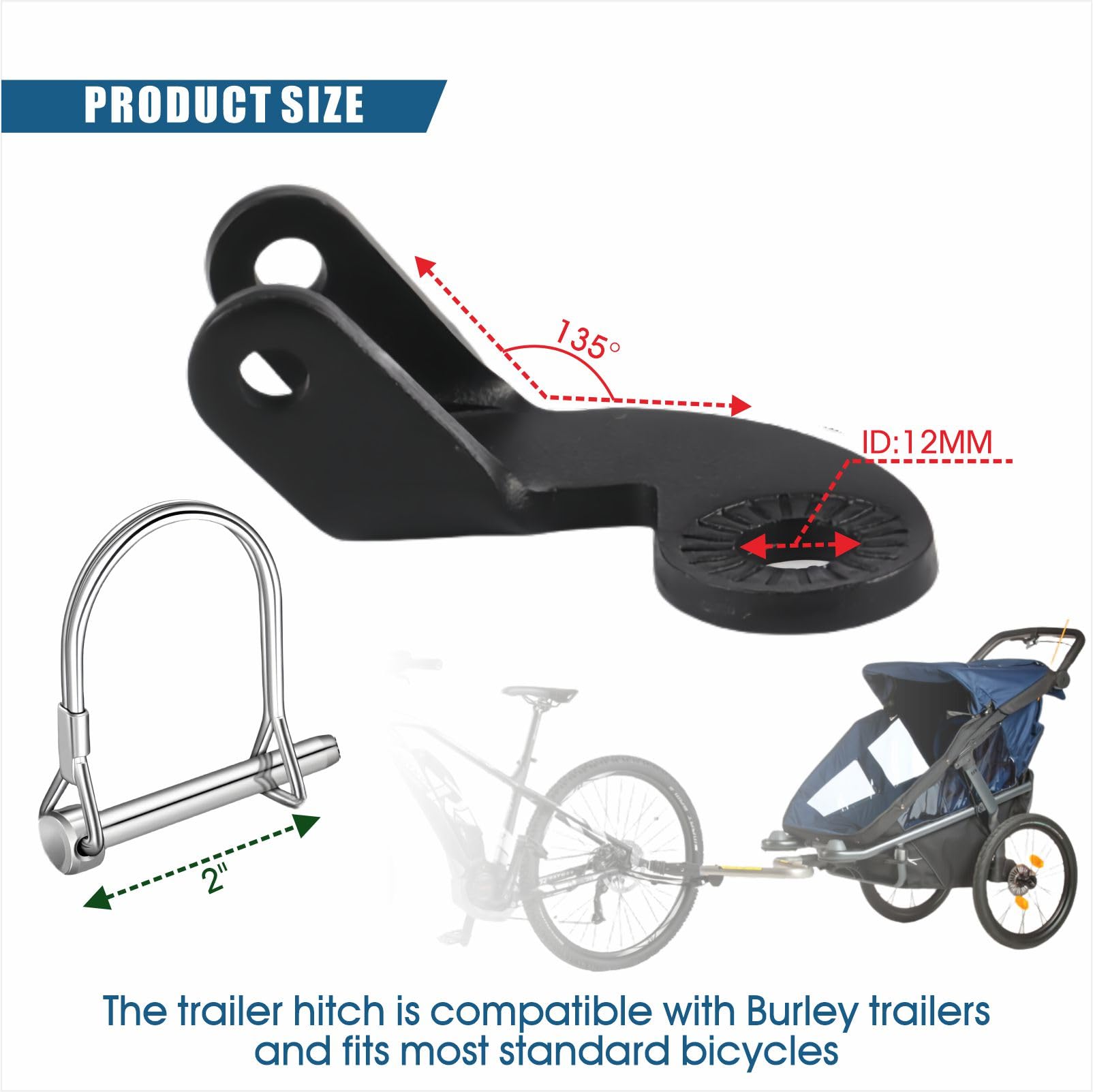 Rimorchio per bicicletta – 12,2 mm fissaggio frizione in acciaio compatibile con modelli Burley Bee e anziani, funziona con freni a disco (135°)