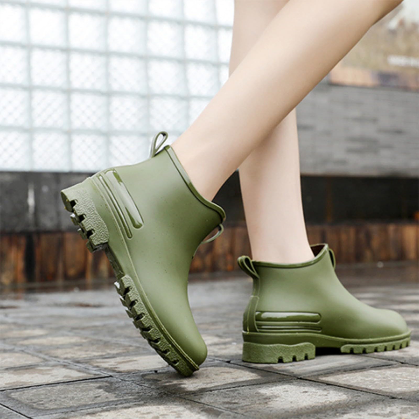 Regenstiefel Damen,Einfache Einfarbige Stiefeletten,Wasserdicht Rutschfeste Gummihalbstiefel,Fashion Freizeit Schlupfschuhe,Outdoor Arbeitsstiefel,Abriebfest Angelstiefel,Gartenschuhe