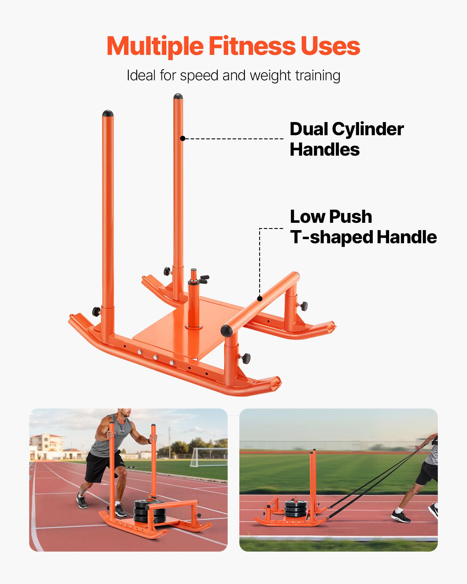 VEVOR Gewichtsschlitten Kraftschlitten Krafttrainingsschlitten zur Verbesserung der Geschwindigkeit bei sportlichen Übungen, Fitnessgerät mit Griff, Kompatibel mit 25/51 mm Gewichtsscheiben, Orange