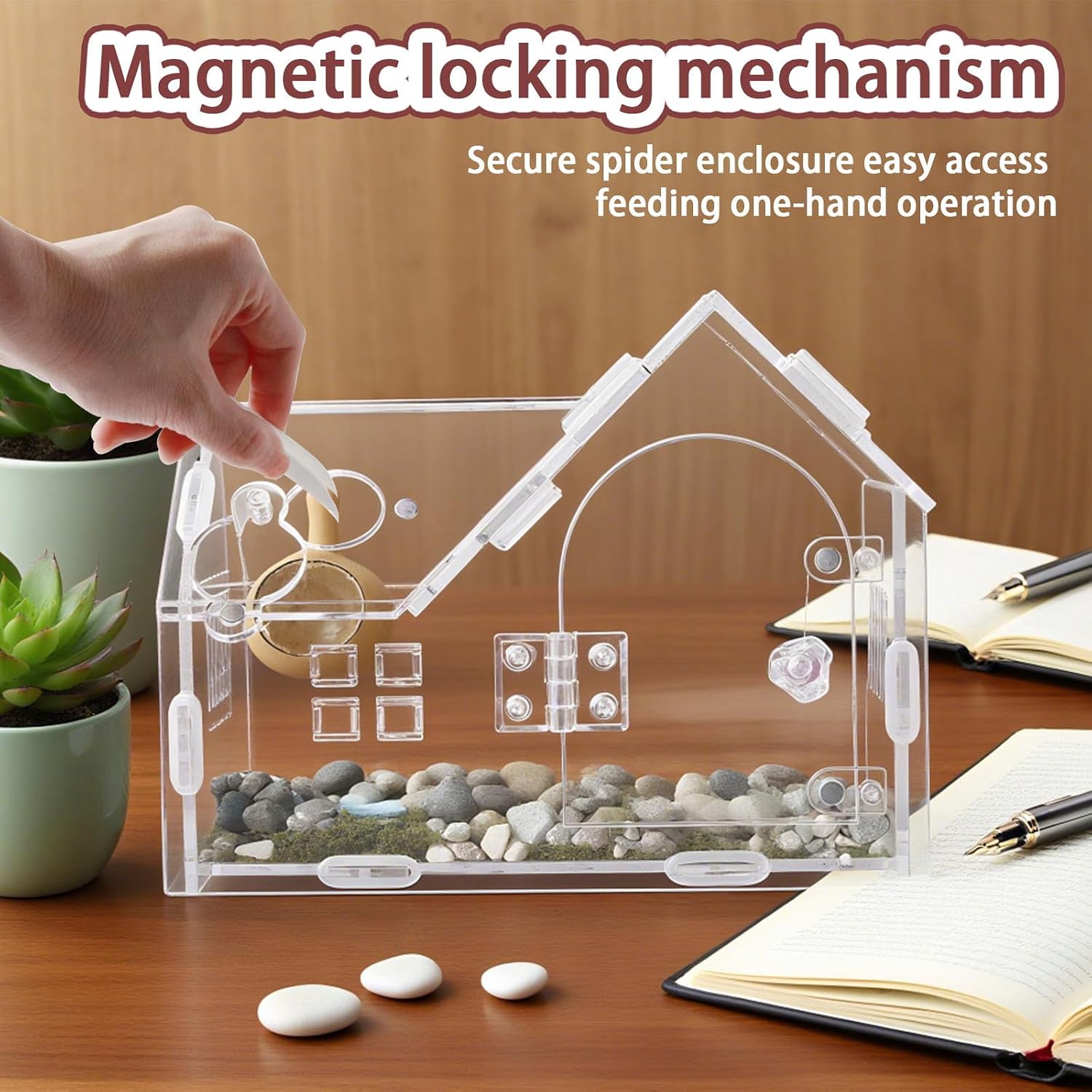 Acrylic Jumping Spider Terrarium with Magnetic Lock – 5.6” Tall Transparent Enclosure for Tarantulas, Hermit Crabs & Small Insects – Secure Ventilated Habitat with Easy Snap Assembly