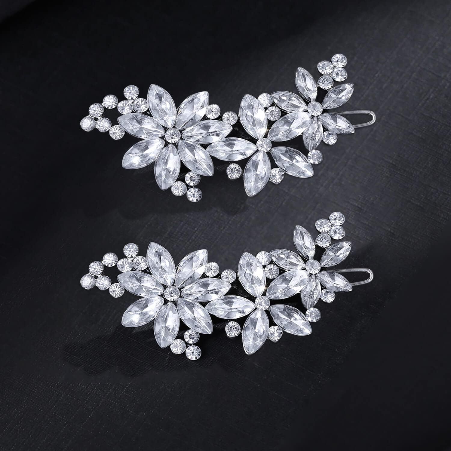 Crystal Flower Bridal Hair Clips(2 Pcs) Rhinestone Wedding Hair Clips For Brides