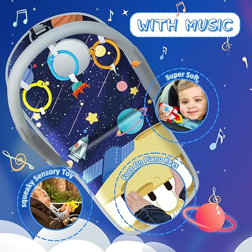 Miniatura 7 de Juguetes de asiento de automóvil para bebés de 6 meses en adelante, juguetes de asiento de automóvil con piano de pedal musical, espejo de bebé y