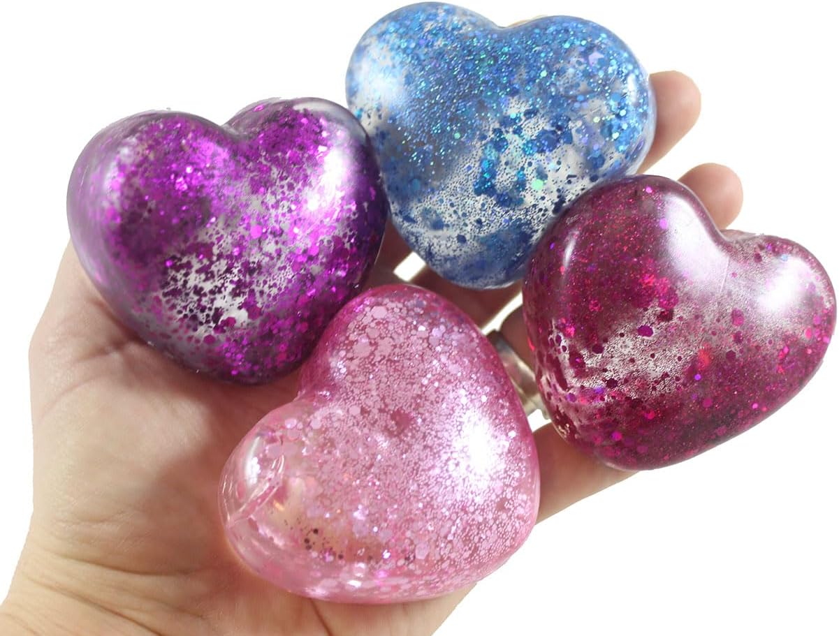 Set of 4 Heart Shaped Sugar Balls - Syrup Molasses Thick Glue/Gel Ball - Ultra Squishy Slow Rise Relaxing Sensory Fidget Stress Toy Valenines Day Love (Set of All 4 Color Hearts)