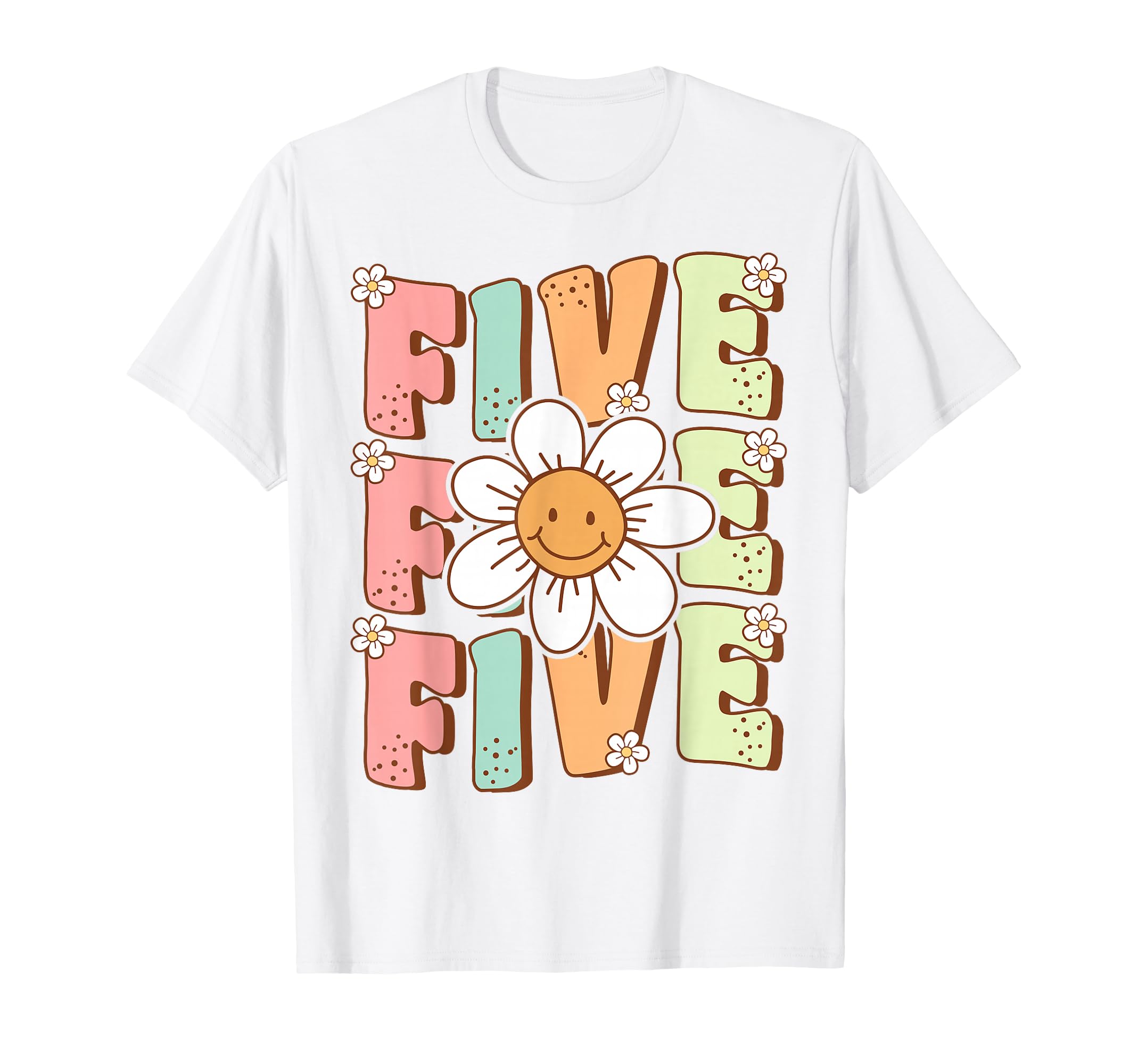 Cute Groovy 5th Birthday Party Daisy Flower Five Year Old T-Shirt