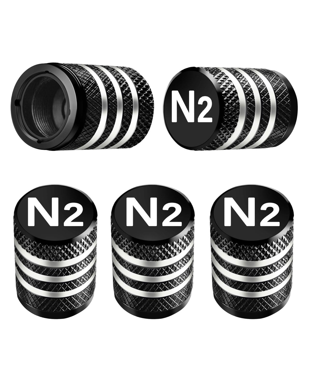 Tire Valve Stem Caps Cover - (5 Pack) Tire Air Cap N2 Nitrogen Metal with Plastic Liner Corrosion Resistant Leak-Proof for Car Truck Motorcycle Bike Black