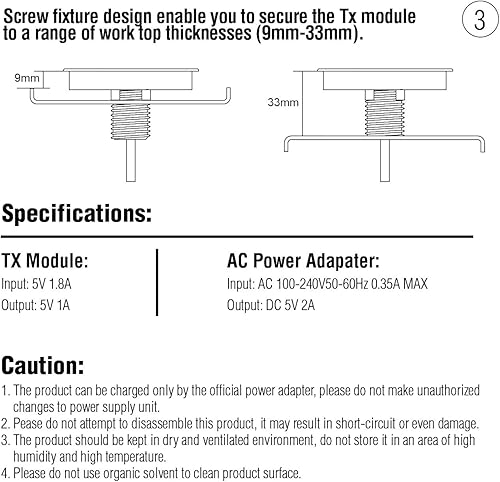 Miniatura 7 de NTW AirEnergy - Almohadilla de carga inalámbrica Qi con certificación WPC para muebles, instalación integrada, broca de sierra incluida. Funciona