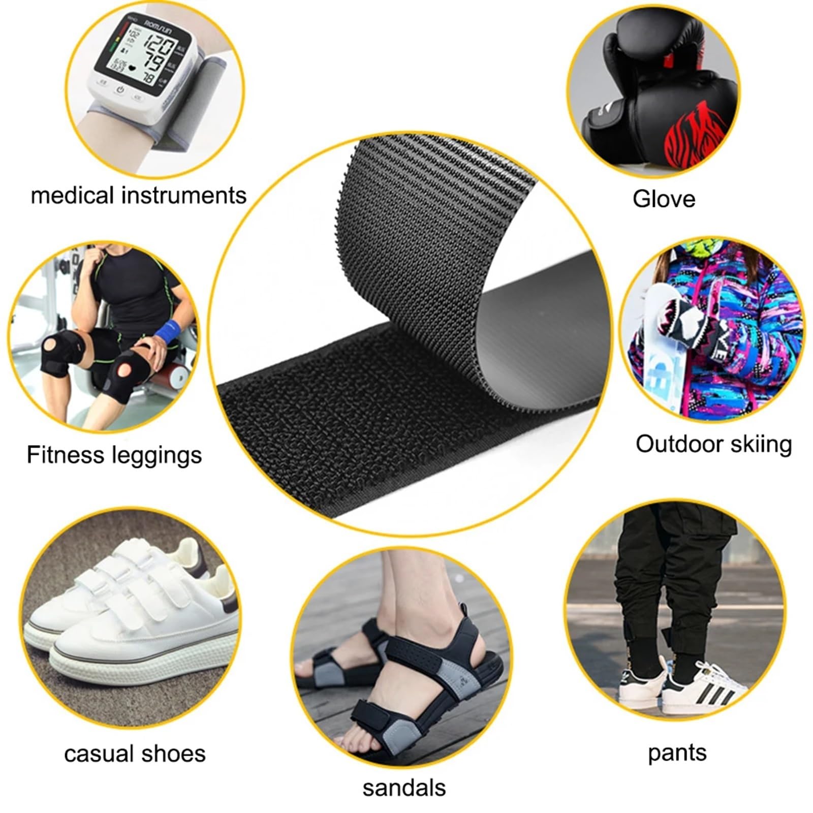 Nastro Magico In Tessuto Di Nylon Set di strisce autoadesive con nastro a strappo da 25 m di lunghezza con chiusura in tessuto di nylon con colla adesiva for accessori di abbigliamento for la casa Nas