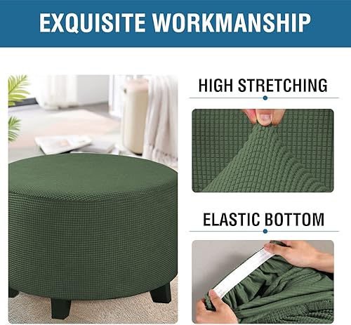 Vista 186 de H.VERSAILTEX Funda otomana elástica, funda otomana redonda, cubierta de almacenamiento otomana, funda protectora de muebles para reposapiés, ajuste