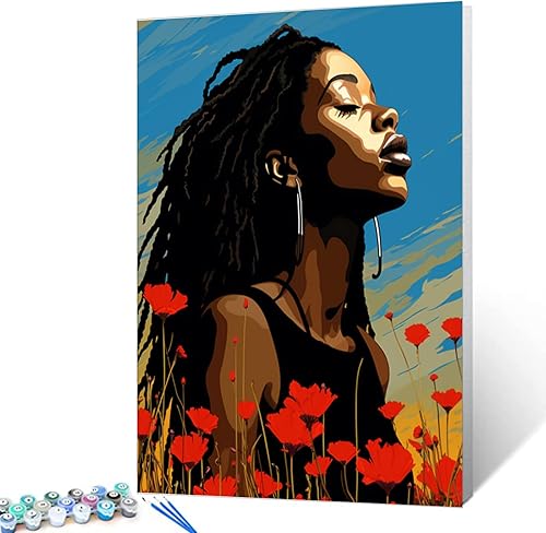 Miniatura 37 de Pintura por números de chica de moda negra para adultos principiantes mujer africana americana DIY pintura por números pintura acrílica en lienzo
