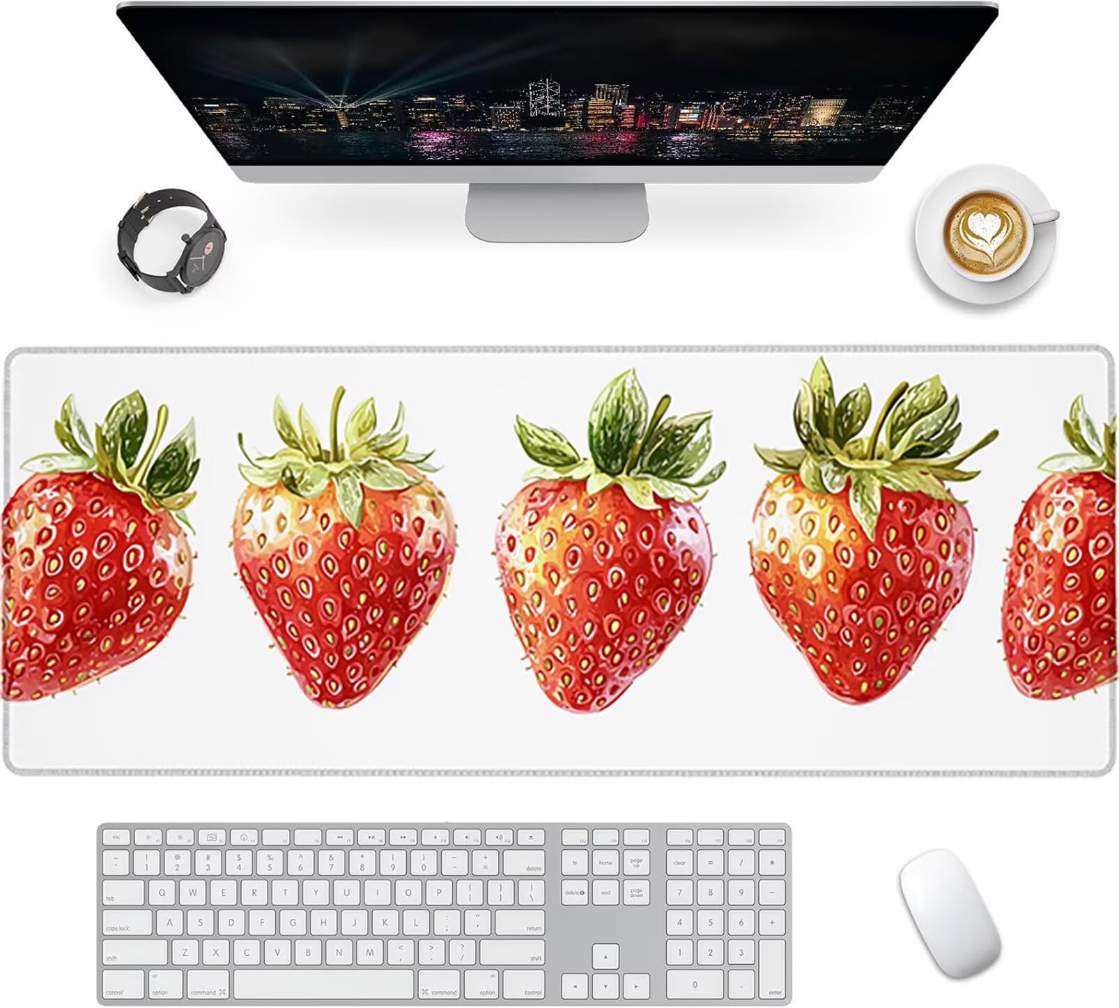 Lpfieonn Obst Großes Schreibtischunterlage, XXL Schreibtischunterlagen, Weiß XXL Wasserdicht Gaming Mousepad mit Vernähter Rand und Rutschfeste Gummibasis, für Laptop/Hause/Büro 120x60cm PF-2935