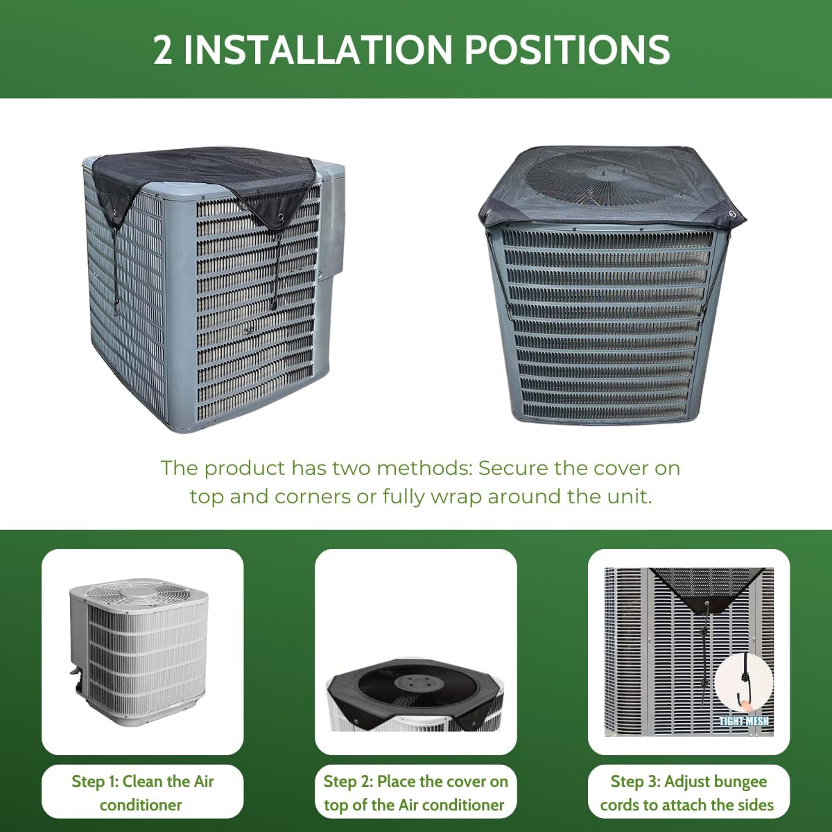 AC Cover for Outside Units – Heavy Duty Mesh Top Shield, AC Shade & Debris Screen, Fits 36"×36", Bungee Cord Secure
