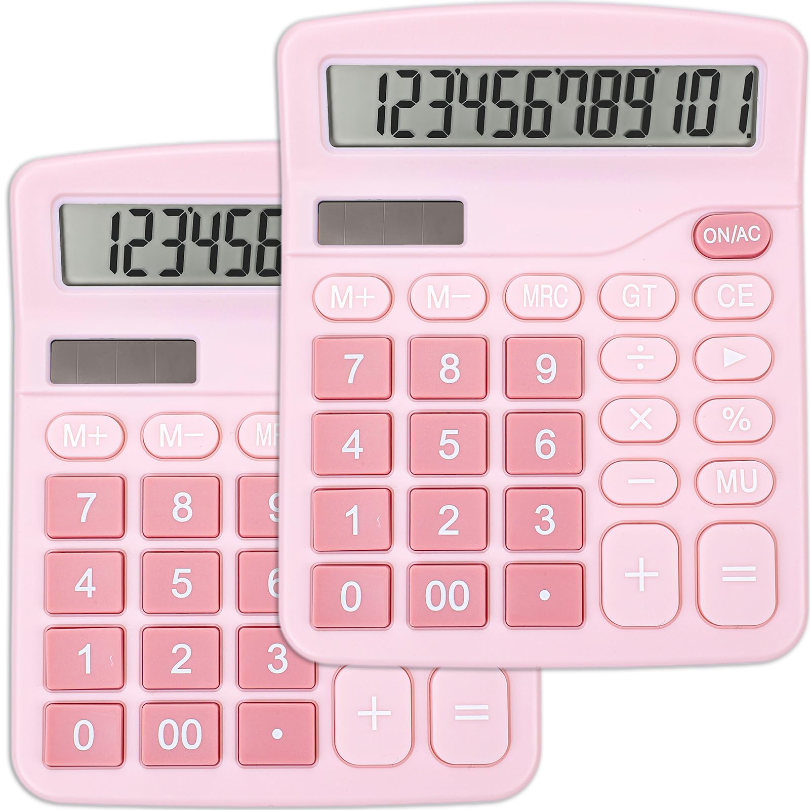2 Pack Calculator, Pink Calculators Desktop 12 Digits with Large LCD Display and Sensitive Butto, Solar and Battery Dual Power, Desk Calculator