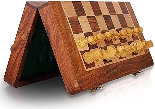 Miniatura 5 de Juego de tablero de ajedrez magnético de madera para adultos y niños, juego de mesa, tamaño tablero de ajedrez plegable de 7 pulgadas, tablero