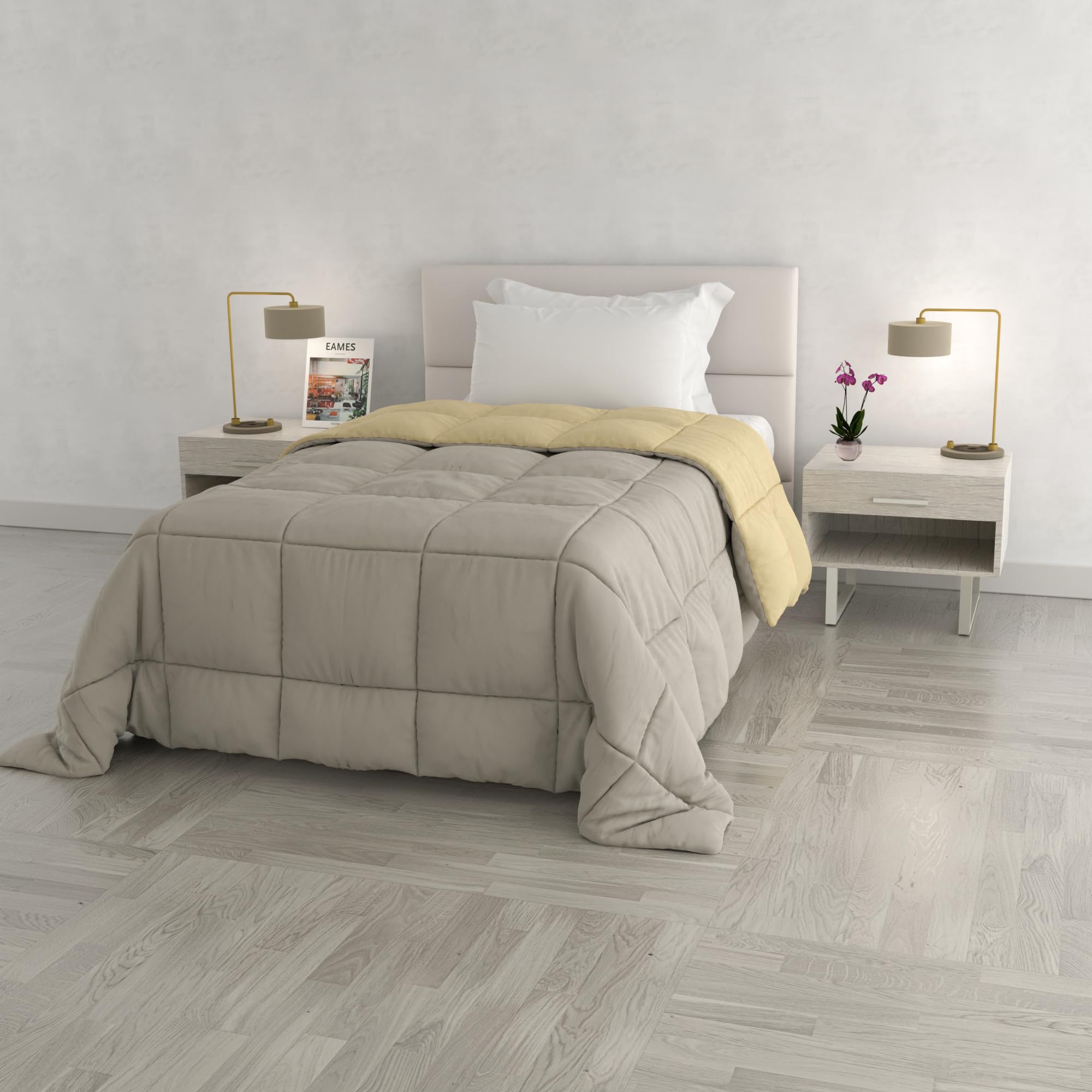 Italian Bed Linen Winter Quilt Elegant,220 x 260 cm,Cream/Light Gray