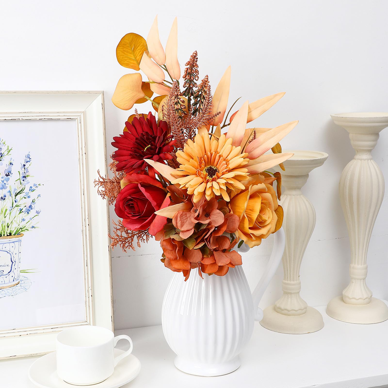 Adorno de Escritorio con jarrón de Porcelana Blanco en Forma de Jarra, decoración para arreglos y Flores secas, Ideal para Sala y Oficina, diseño Compacto, 1 Unidad